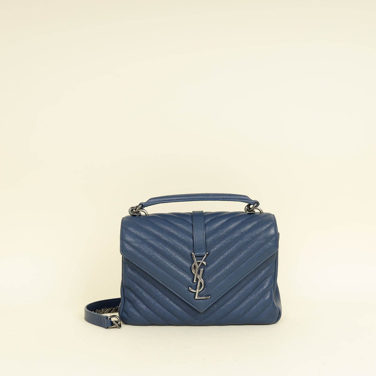 YSL Blue College Chevron Medium Shoulder Bag