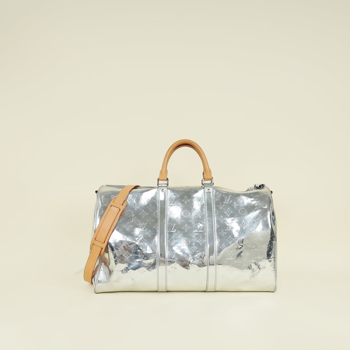 Louis Vuitton Metallic Silver Monogram Mirror Keepall Bandouliere 50 Bag