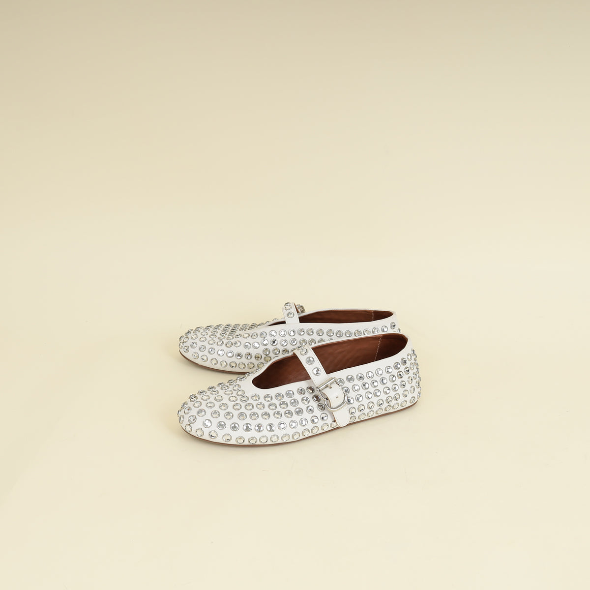 Alaïa White Crystal-embellished Ballet Flats 36.5