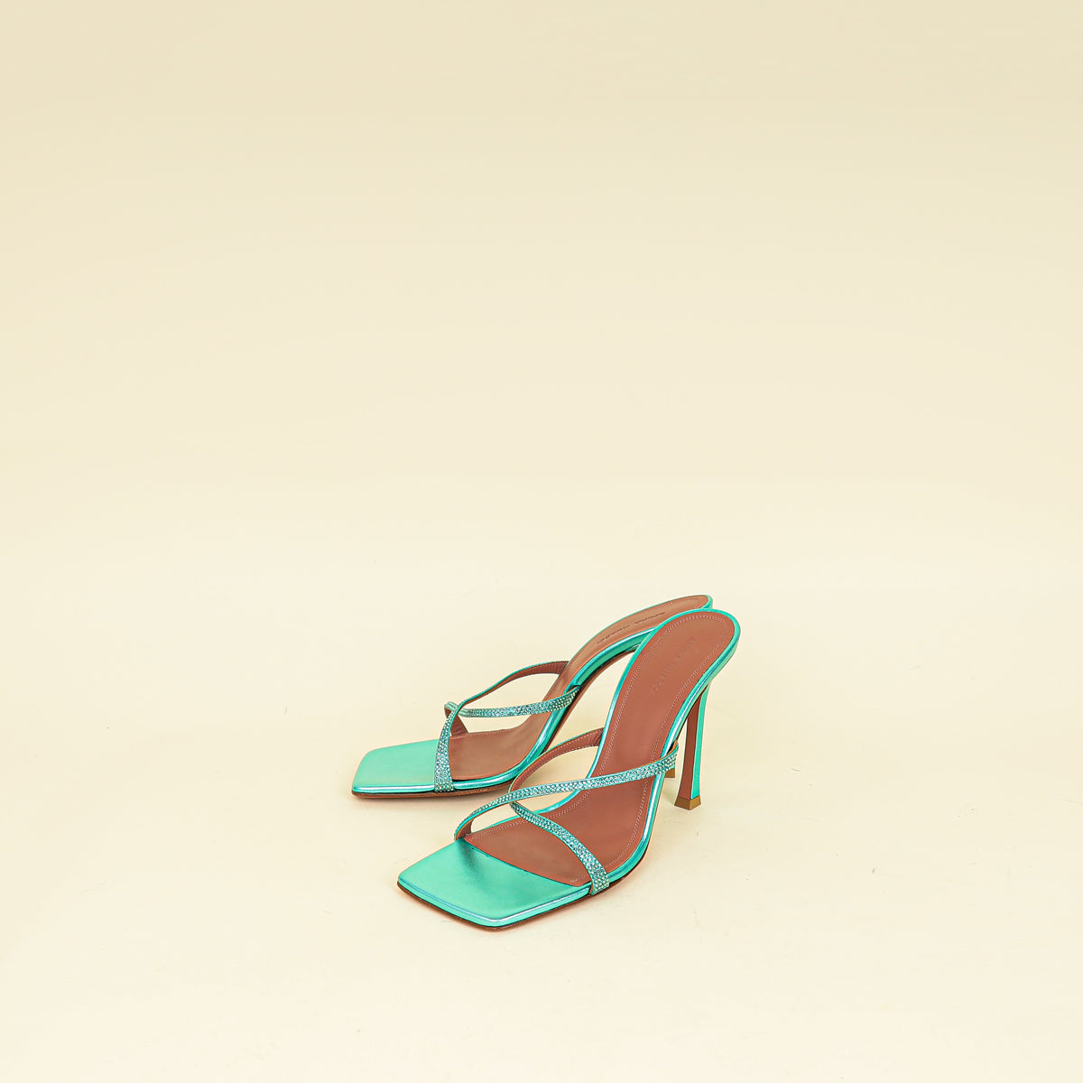 Amina Muaddi Metallic Caribbean Adriana Crystal Mules Sandal 39