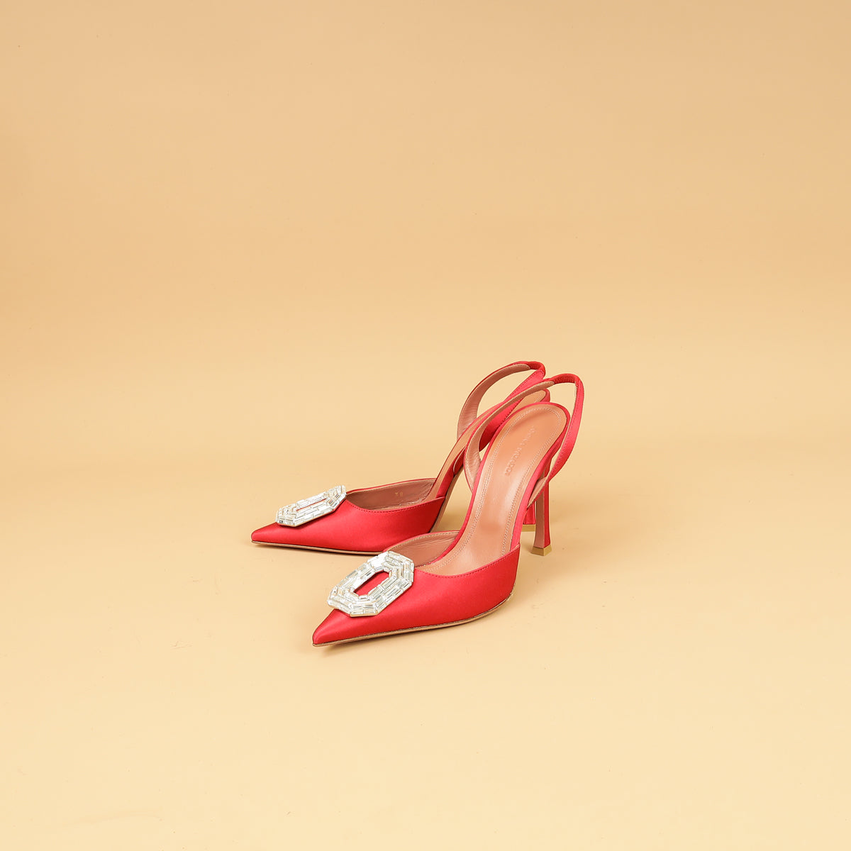 Amina Muaddi Roman Red Satin Camelia Sling 105 Pumps 38