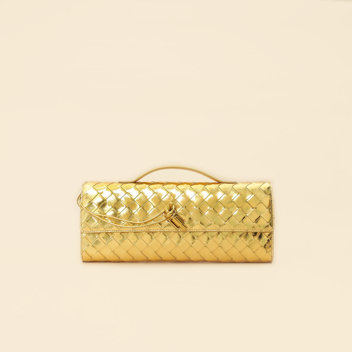 Bottega Veneta Metallic Gold Intrecciato Andiamo Clutch