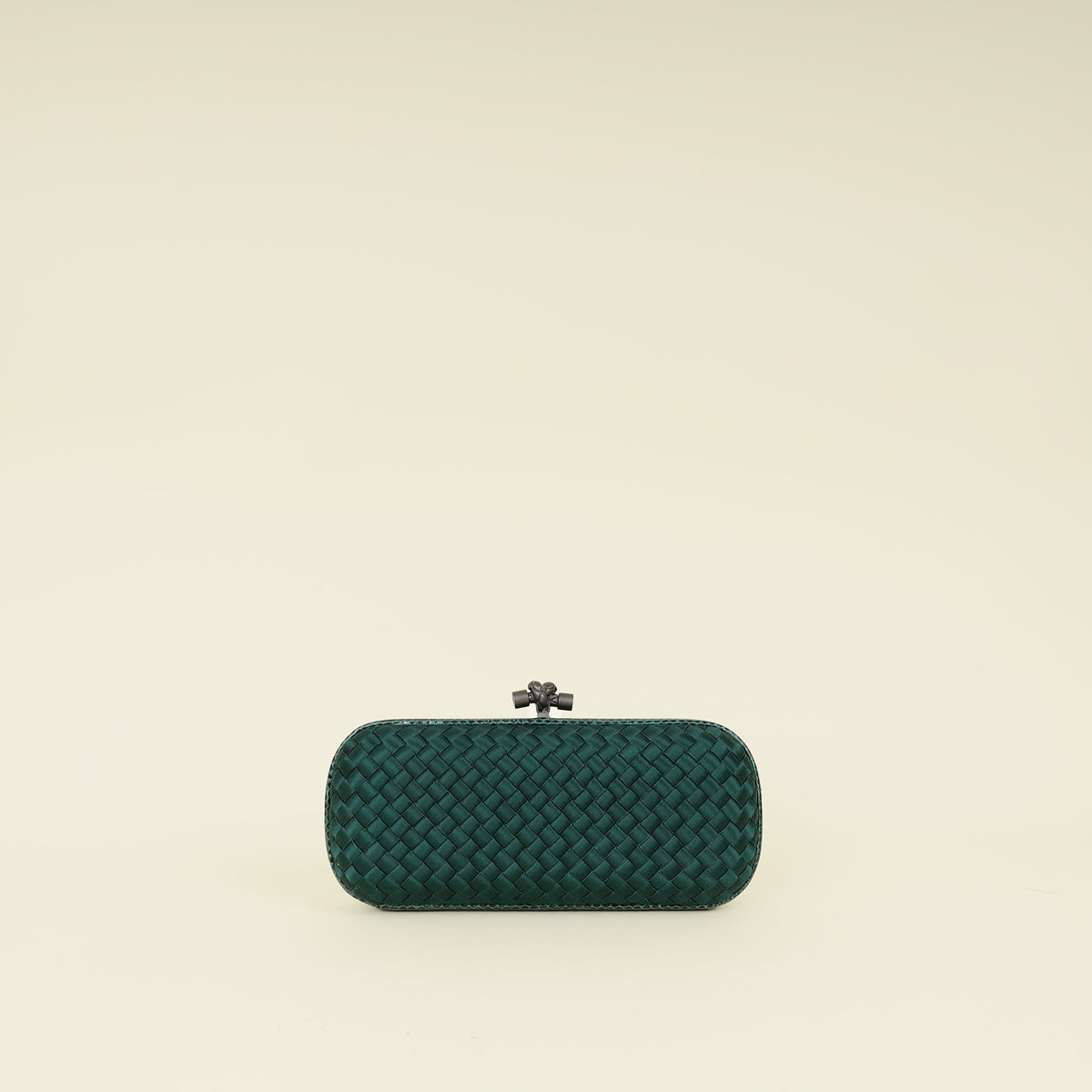 Bottega Veneta Emerald Green Intrecciato Satin Ayers Stretch Knot Clutch