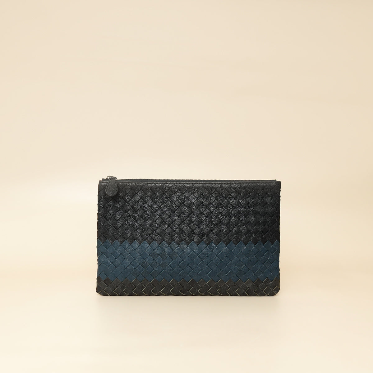 Bottega Veneta Tricolor Striped Intrecciato Zipped Pouch