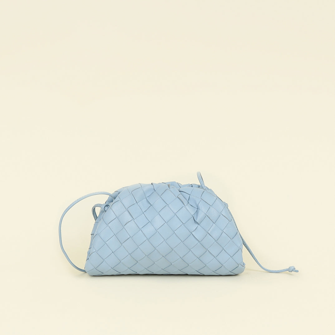 Bottega Veneta Light Blue Intrecciato Leather Mini Pouch Bag