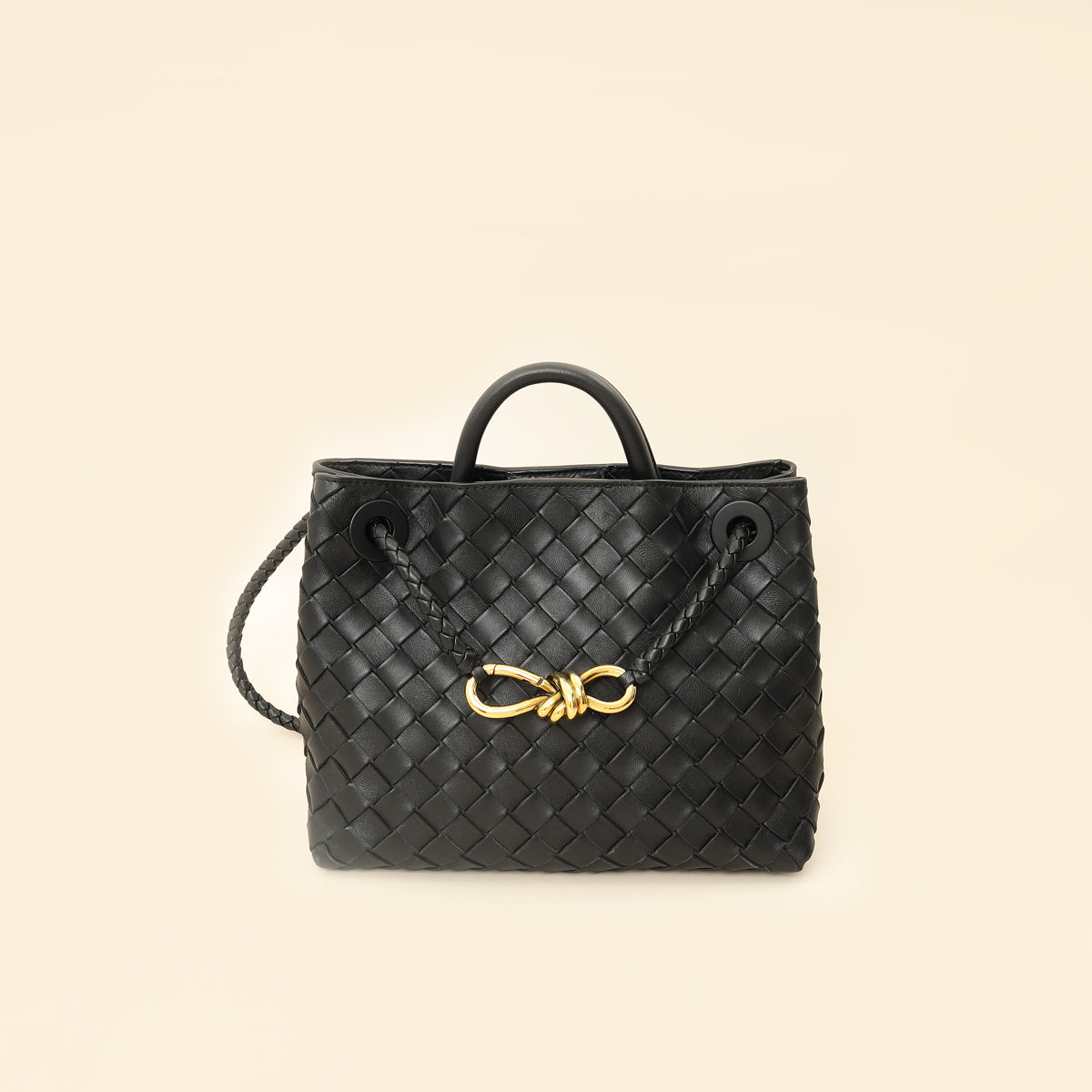 Bottega Veneta Black Intrecciato Andiamo Small Tote Bag