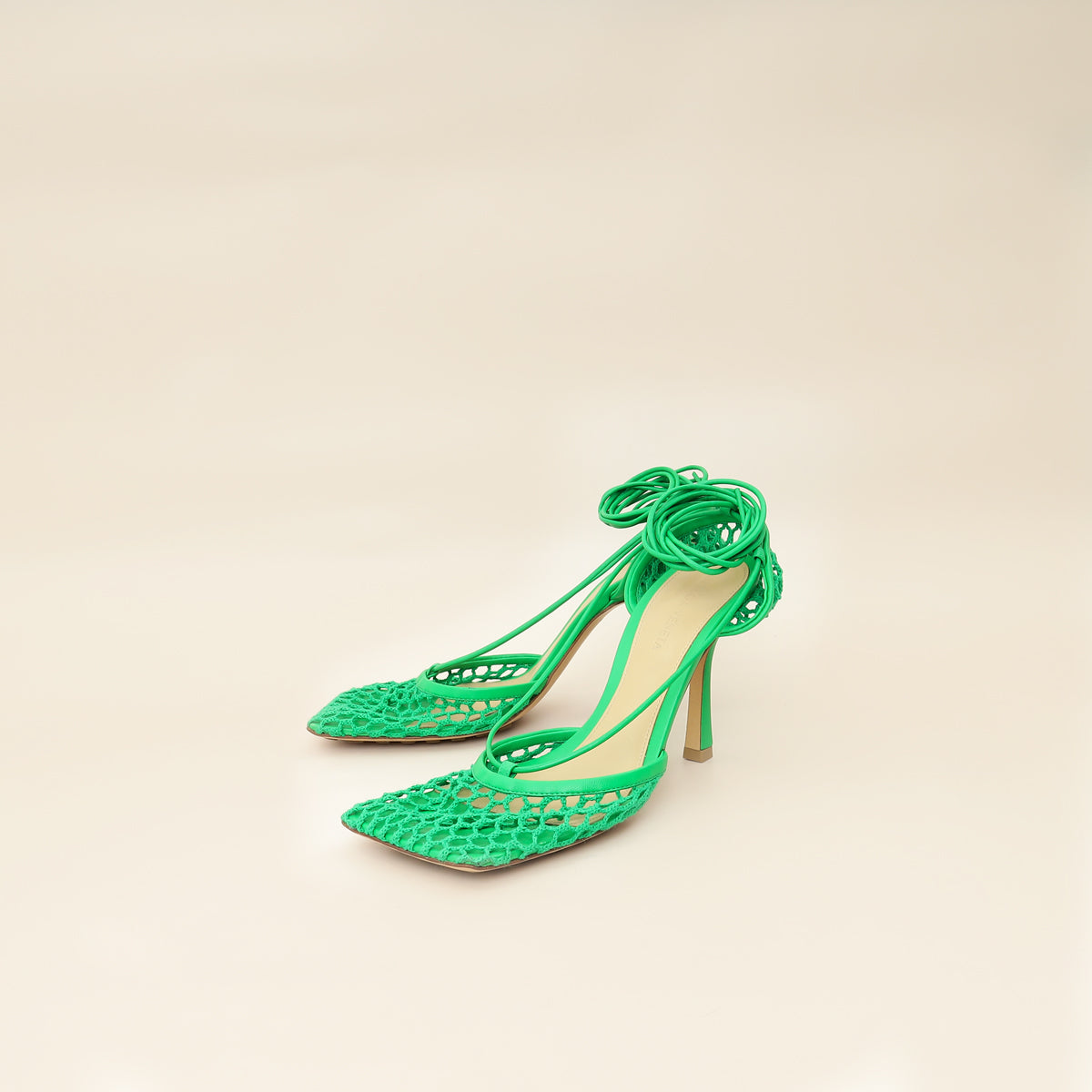 Bottega Veneta Green Stretch Lace Up Sandal 37.5