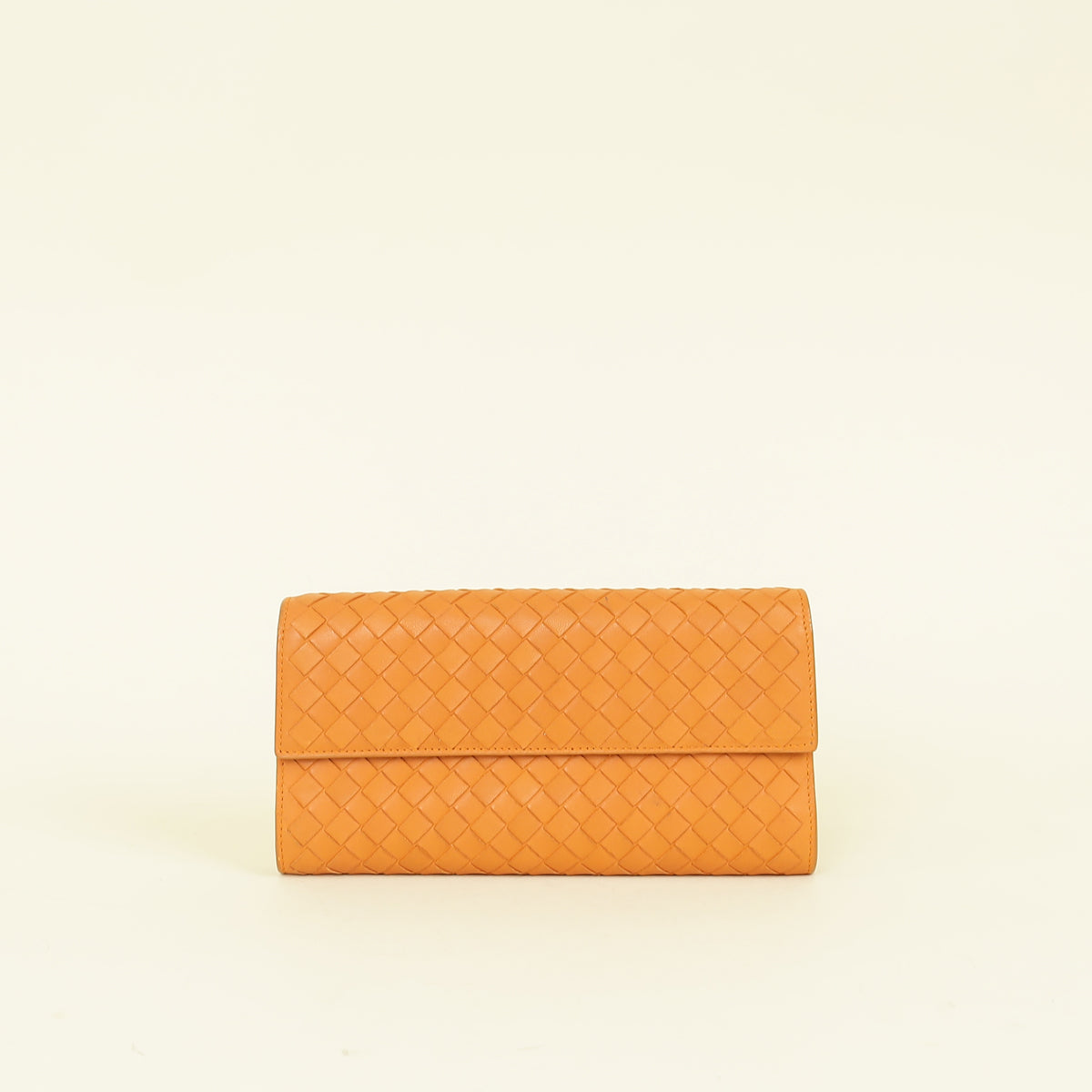 Bottega Veneta Orange Intrecciato Leather Flap Continental Wallet
