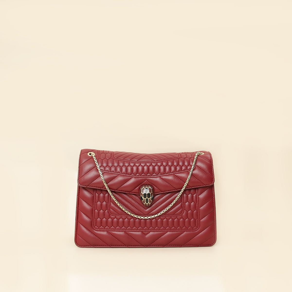 Bvlgari Burgundy Serpenti Forever Quilted Scaglie Flap Medium Bag