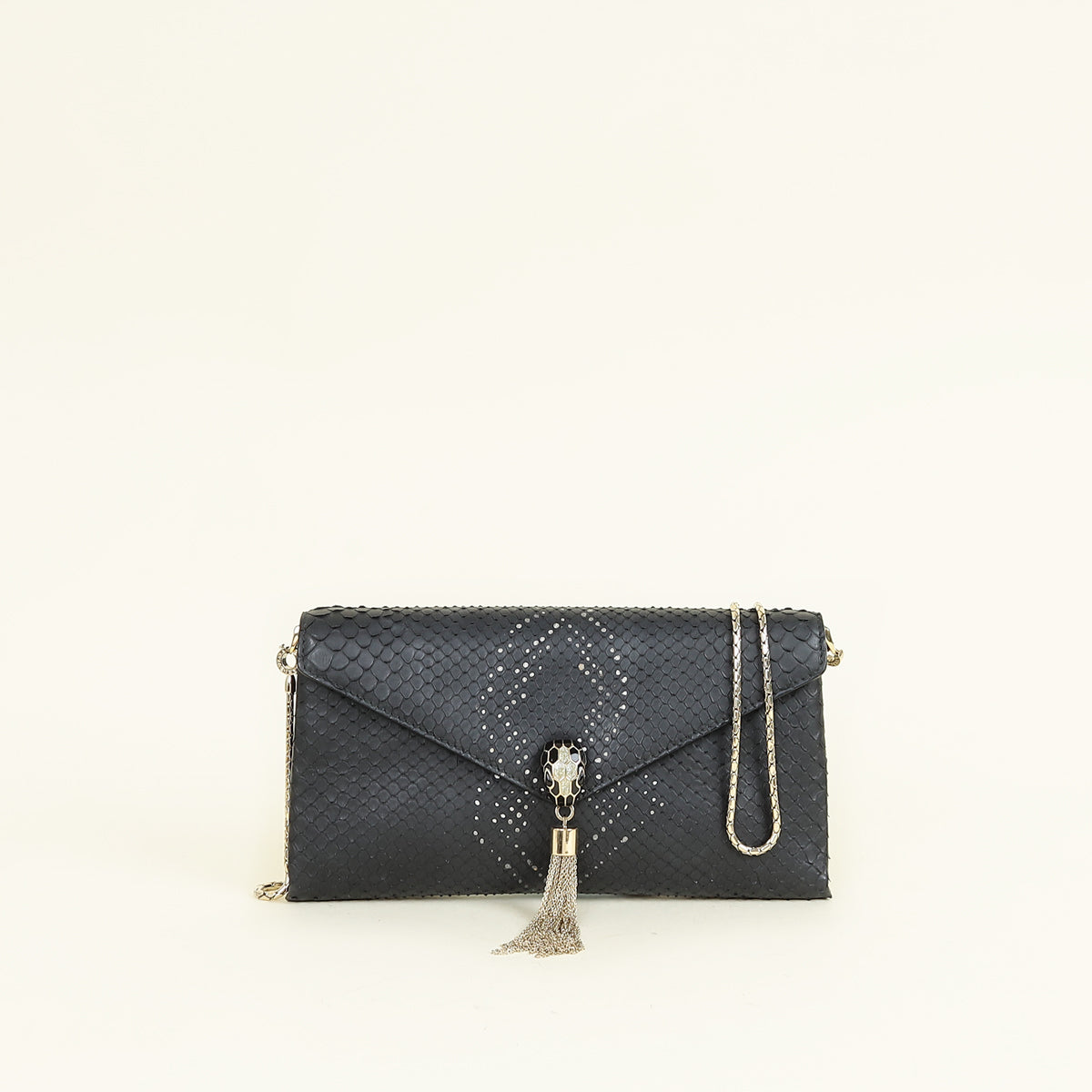 Bvlgari Black Python Serpenti Forever Tassel Clutch Bag