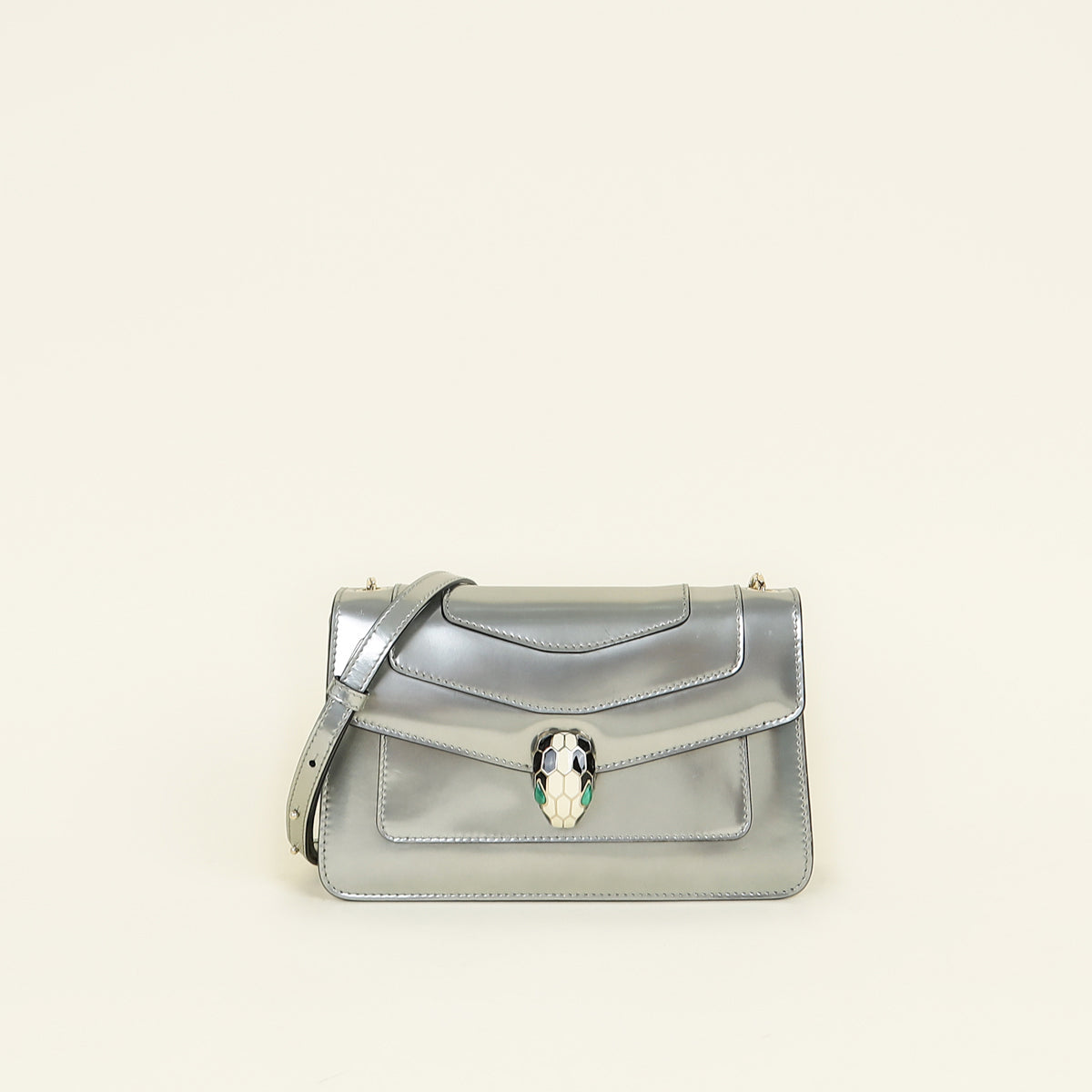 Bvlgari Metallic Silver Serpenti Forever Flap Shoulder Bag