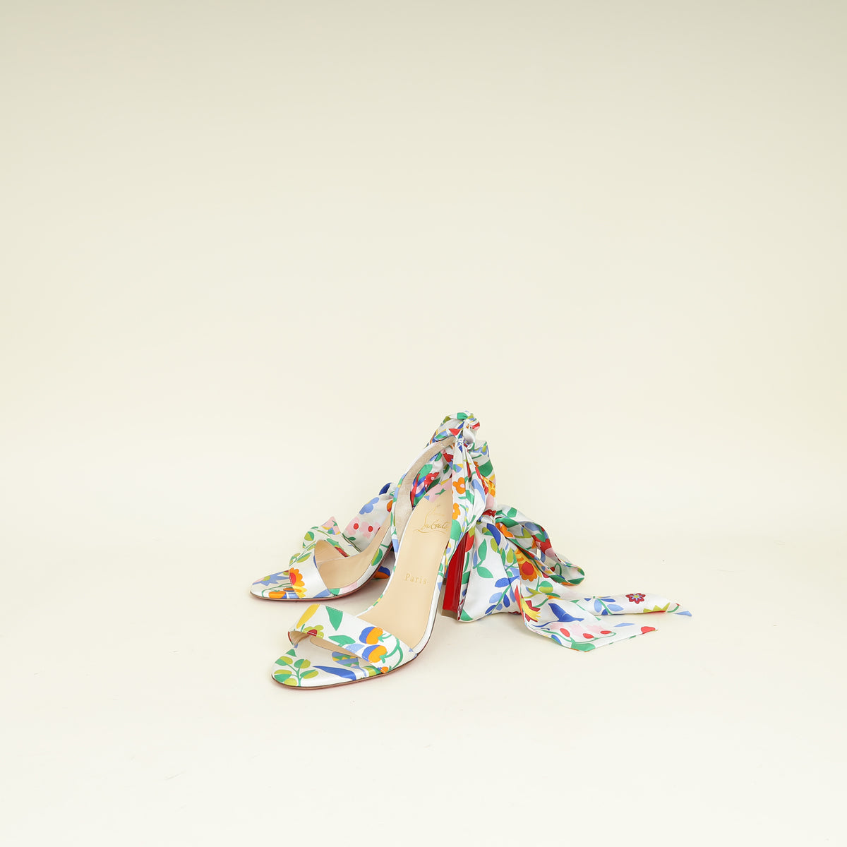 Christian Louboutin White Multicolor Crosse Du Desert 100 Ankle Tie Sandals 39