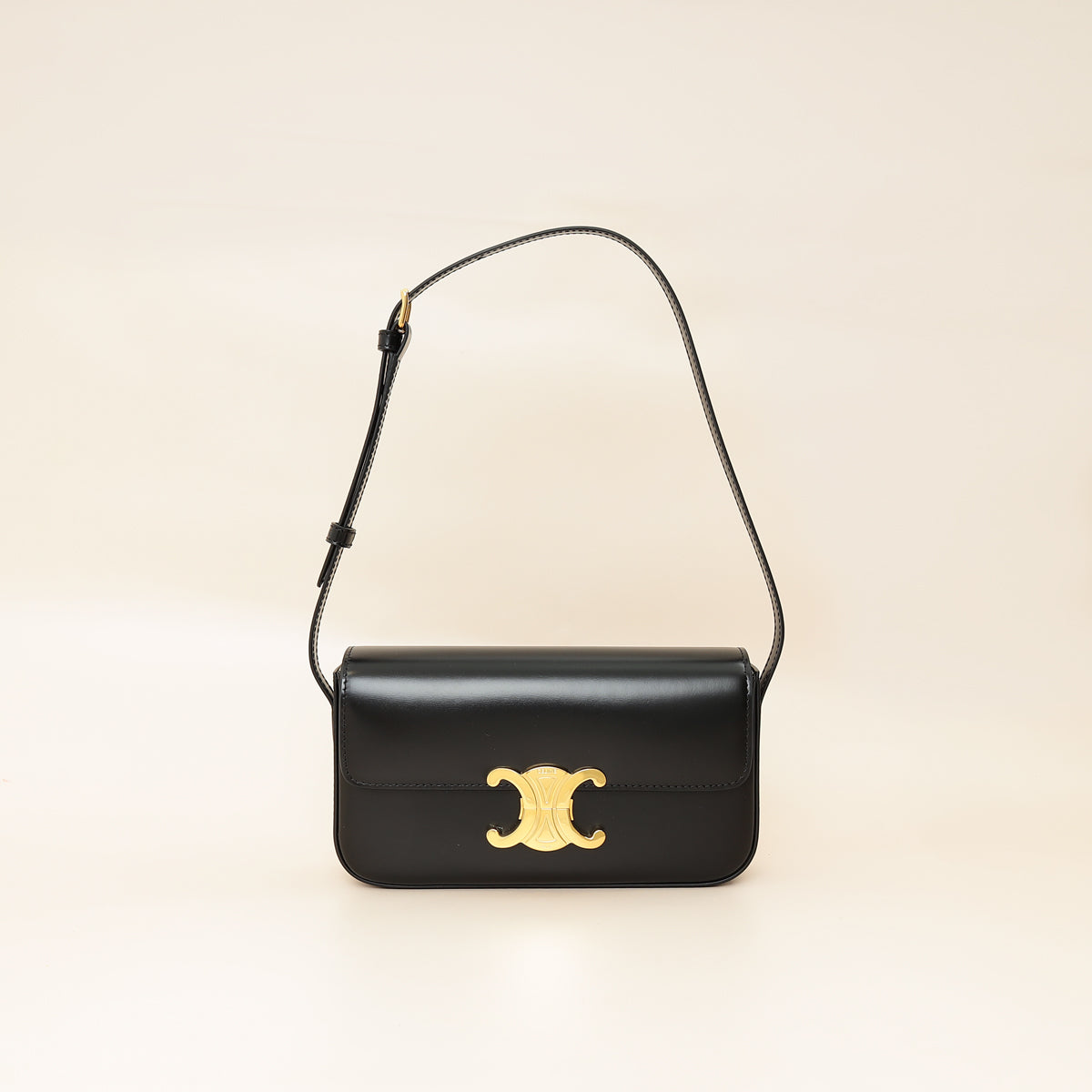 Celine Black Triomphe Shiny Shoulder Bag