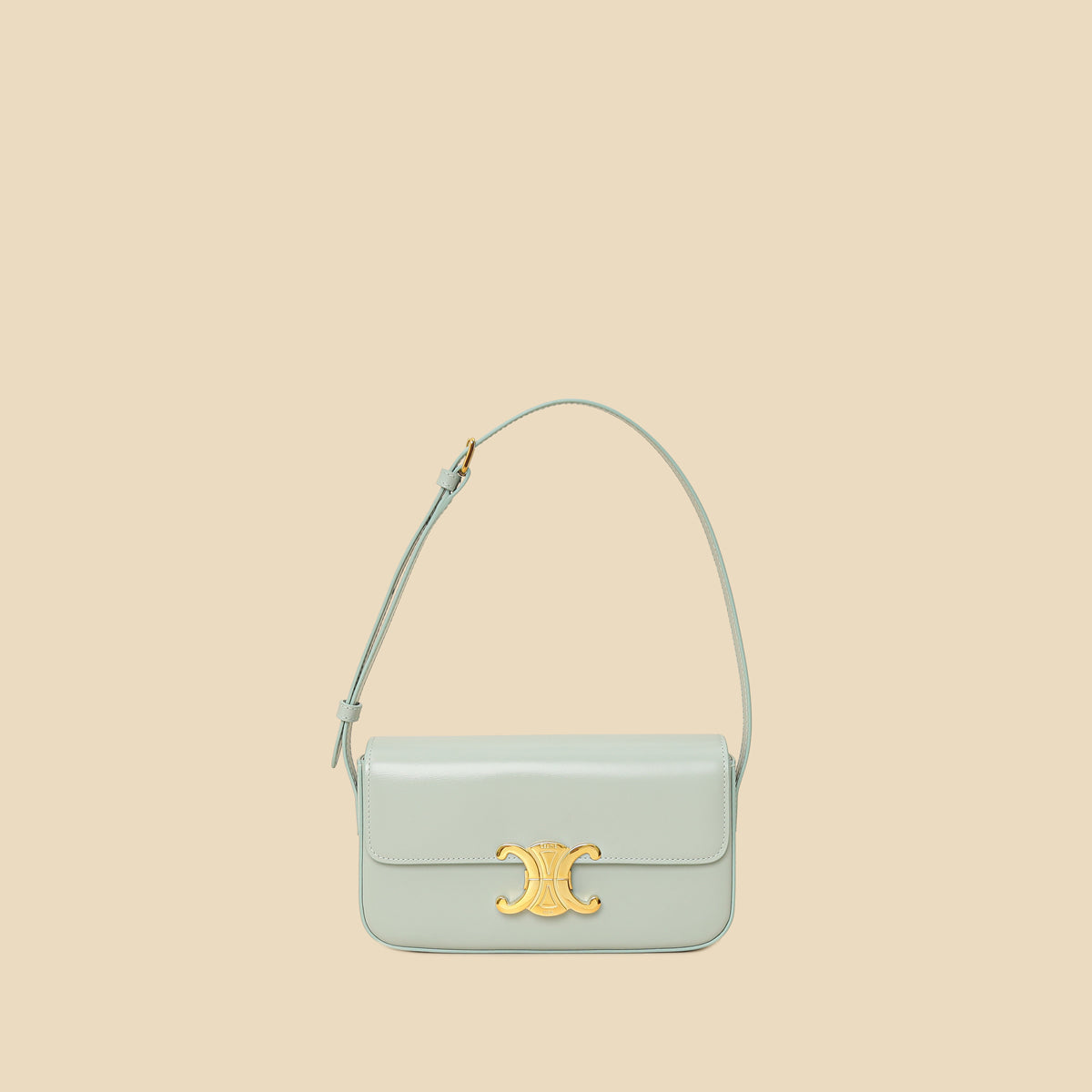 Celine Soft Blue Claude Triomphe Shiny Shoulder Bag