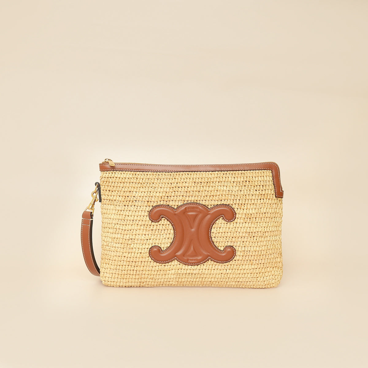 Celine Bicolor Raffia Triomphe Small Wristlet Pouch