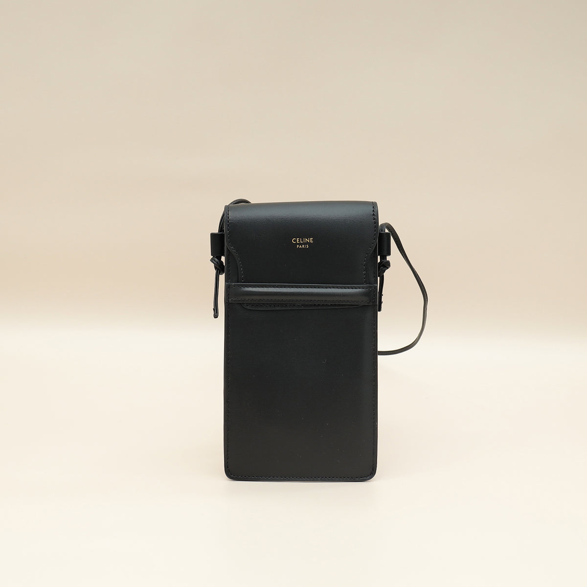 Celine Black Phone Flap Pouch W/ Strap