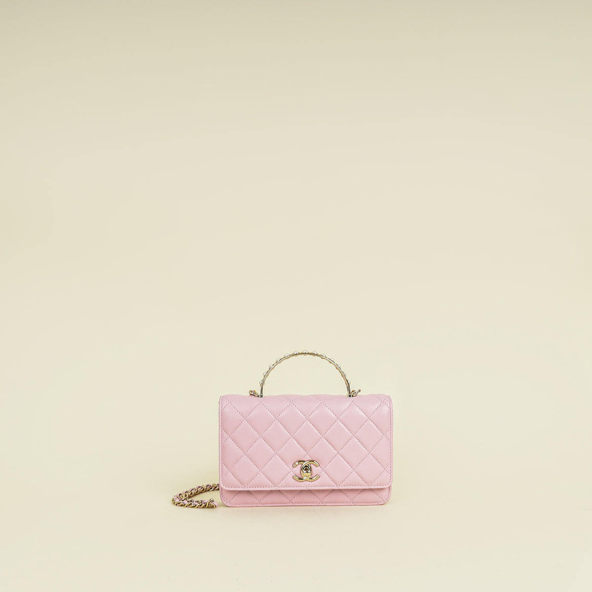 Chanel Pink CC Imitation Pearl Top Handle Wallet On Chain