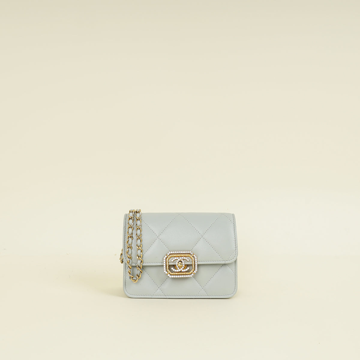 Chanel Light Grey CC Crystal Strass Bag With Chain