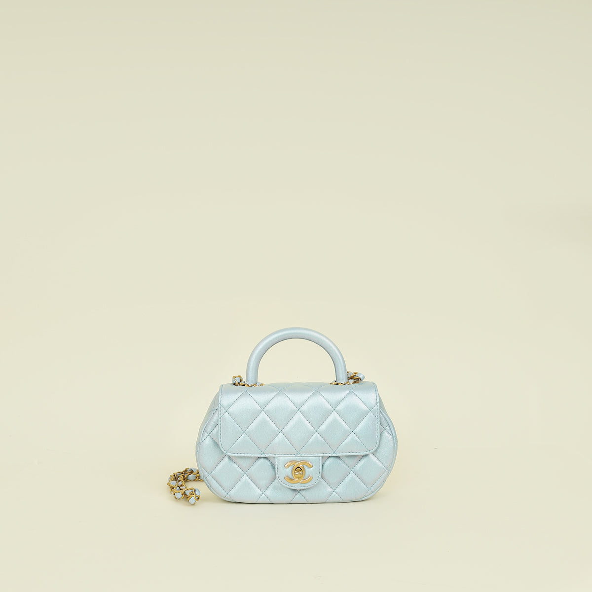 Chanel Pearl Light Blue CC Top Handle Small Flap Chain Bag