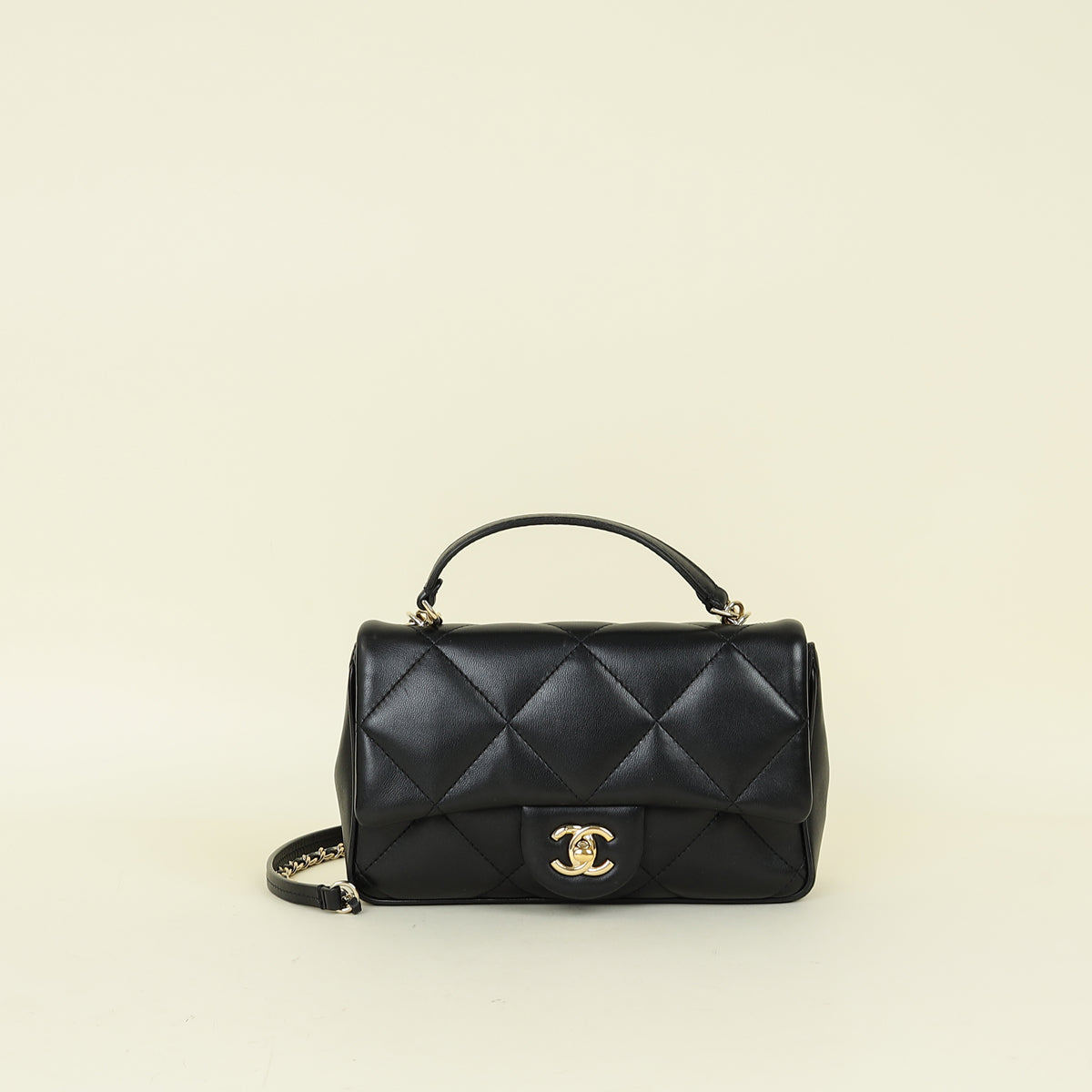 Chanel Black CC Top Handle Large Quilted Flap Bag