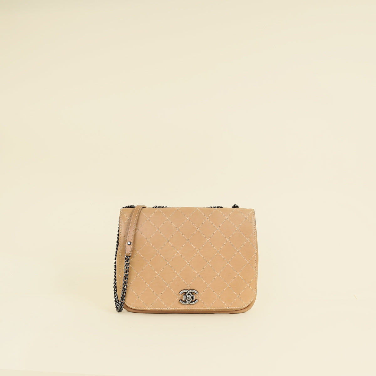 Chanel Beige Messenger Hobo Flap Bag
