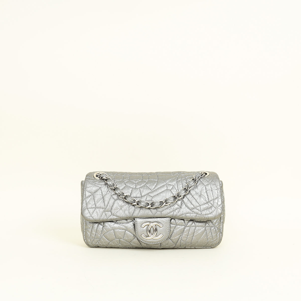 Chanel Metallic Silver Graphic Edge Accordion Flap Bag