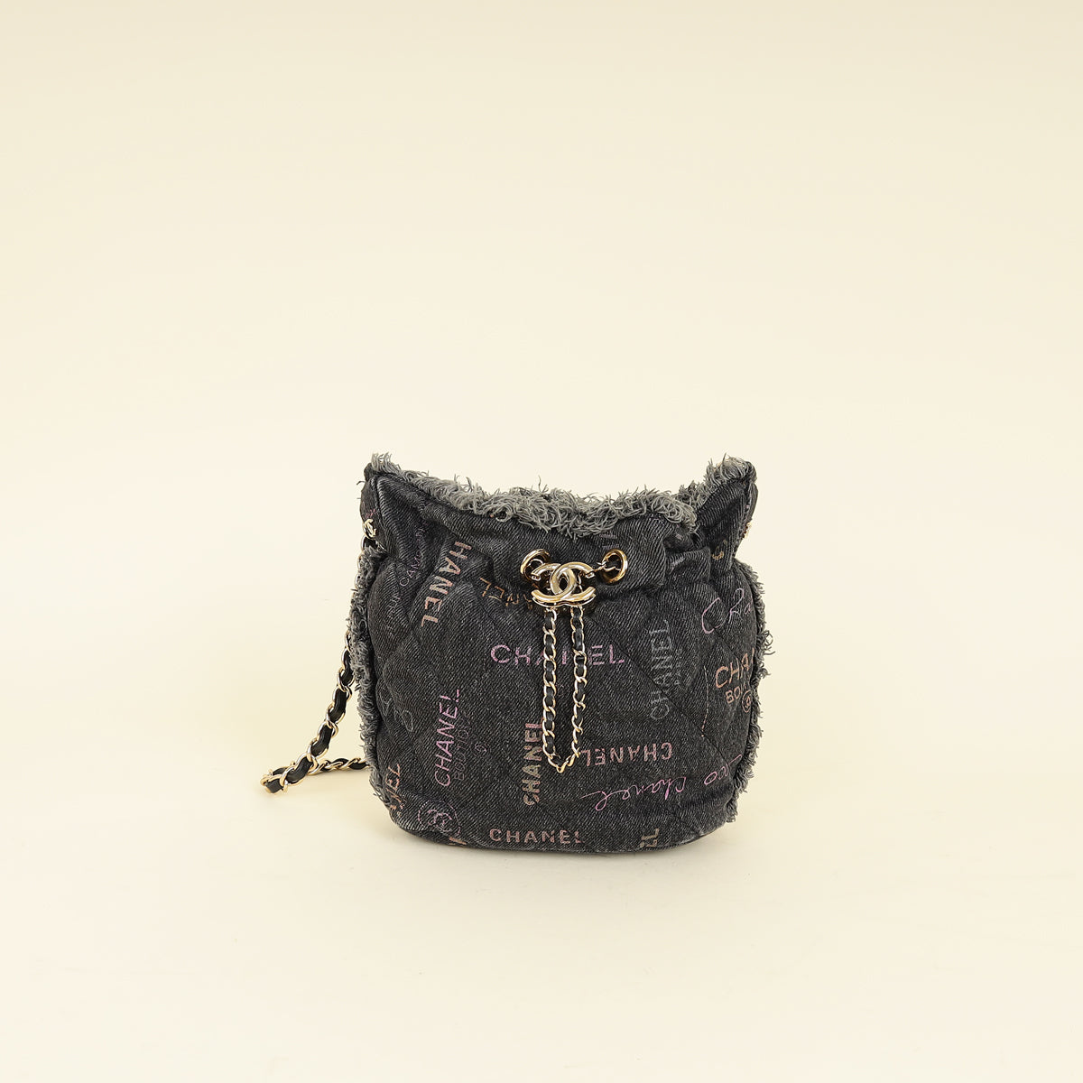 Chanel Black Multicolor CC Denim Quilted Mood Mini Bucket Bag With Chain
