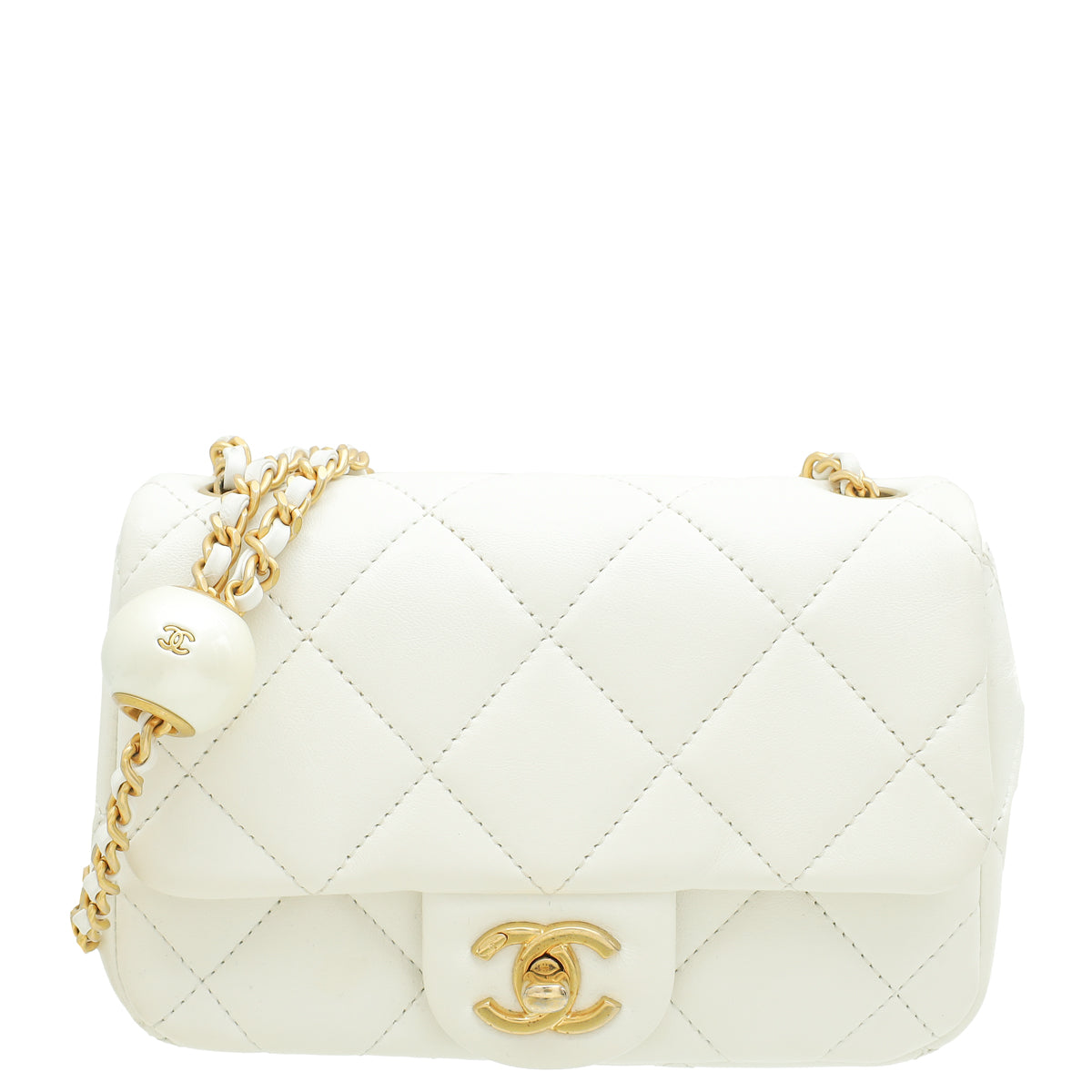 Chanel White CC Double Pearl Mini Flap Bag