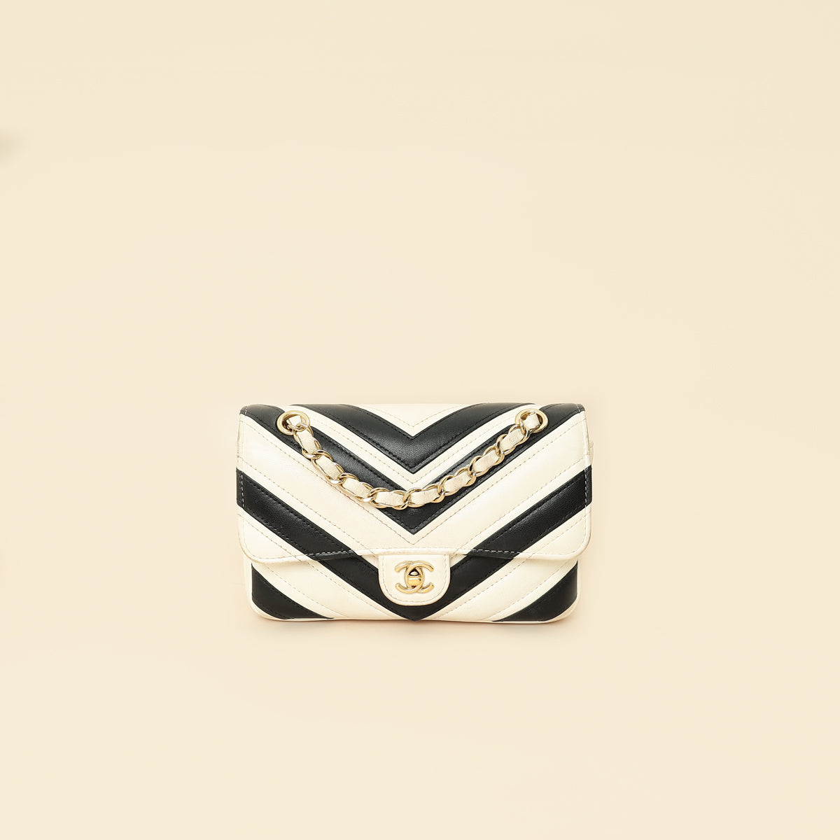 Chanel Bicolor Chevron Stitched Mini Flap Bag