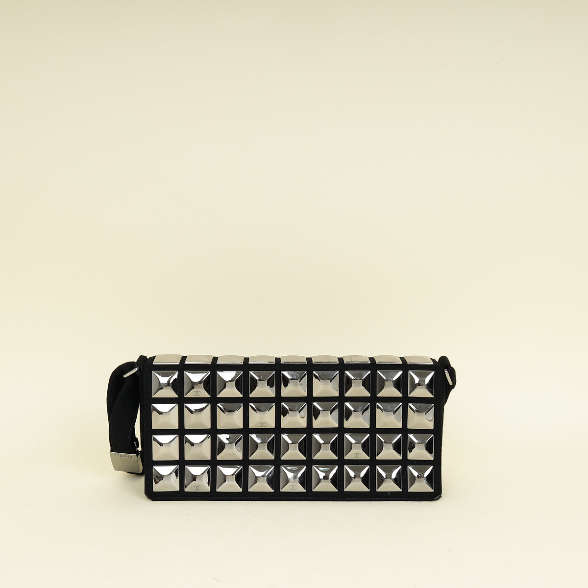 Chanel Black CC Chocolate Bar Cotton Studded Jersey Shoulder Bag