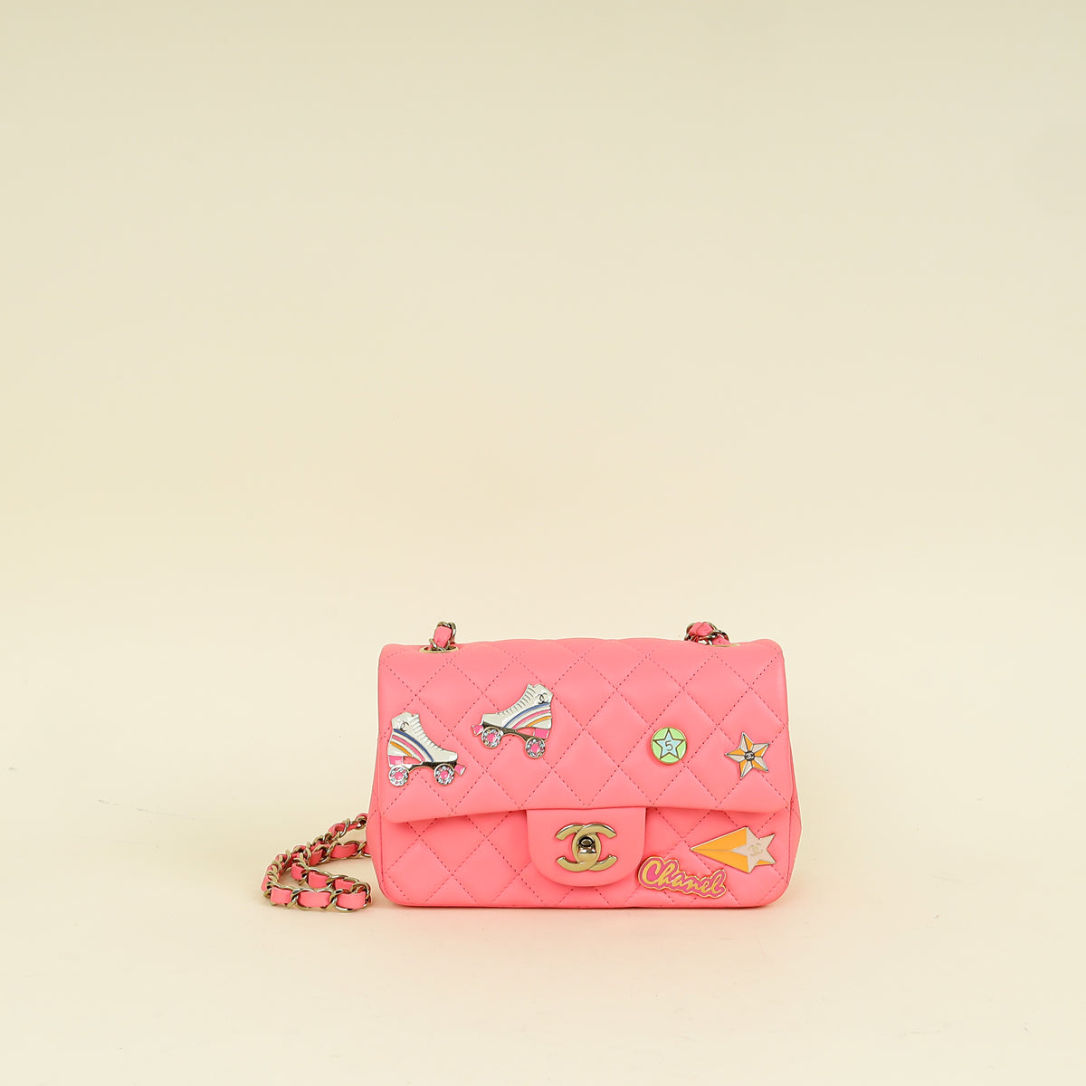 Chanel Pink Mini Rectangular Charms Applique Flap Bag