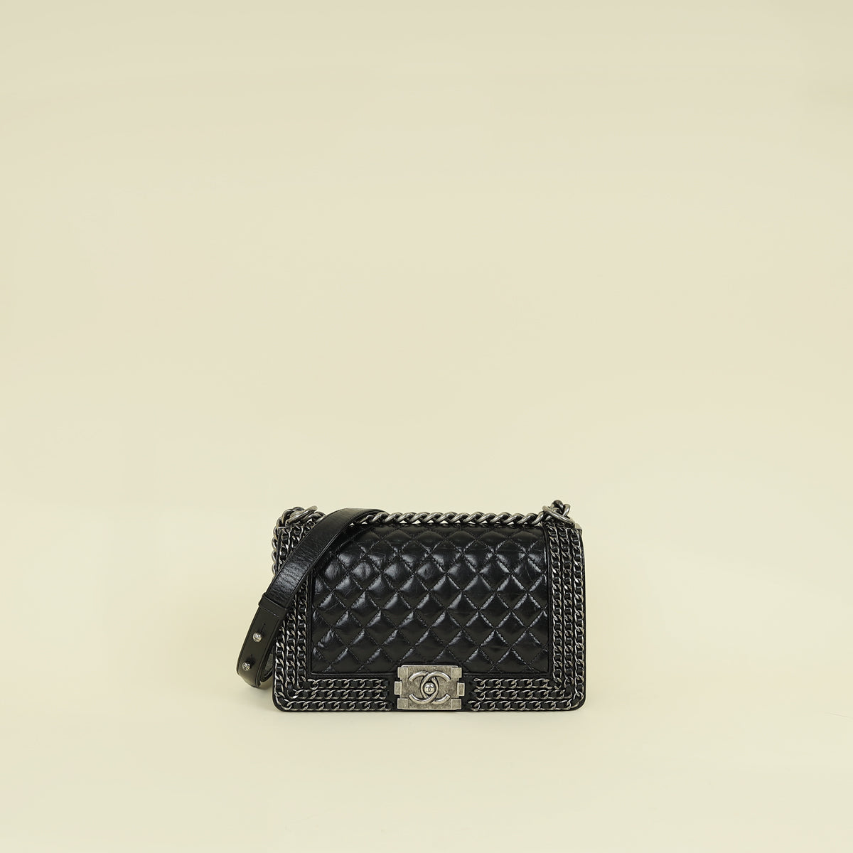 Chanel Black Chained Le Boy Flap Medium Shoulder Bag