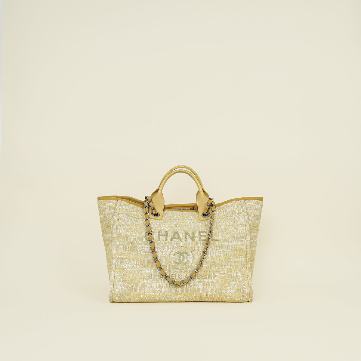Chanel Yellow Boucle Deauville Shopping Tote Large Bag