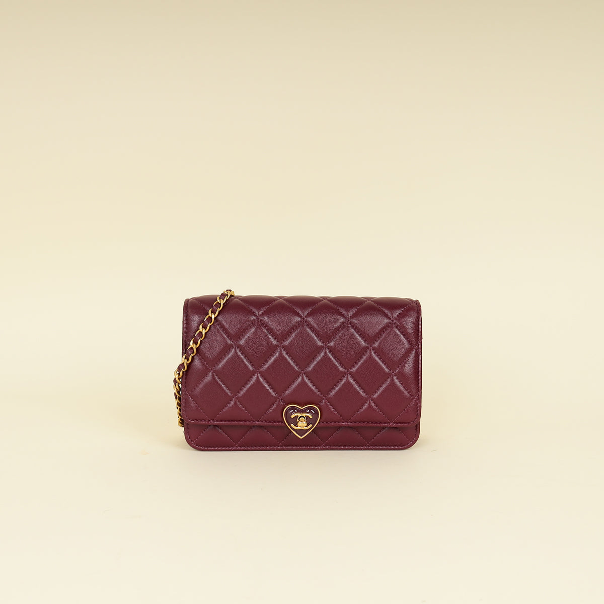 Chanel Violet CC Heart Lock Wallet On Chain