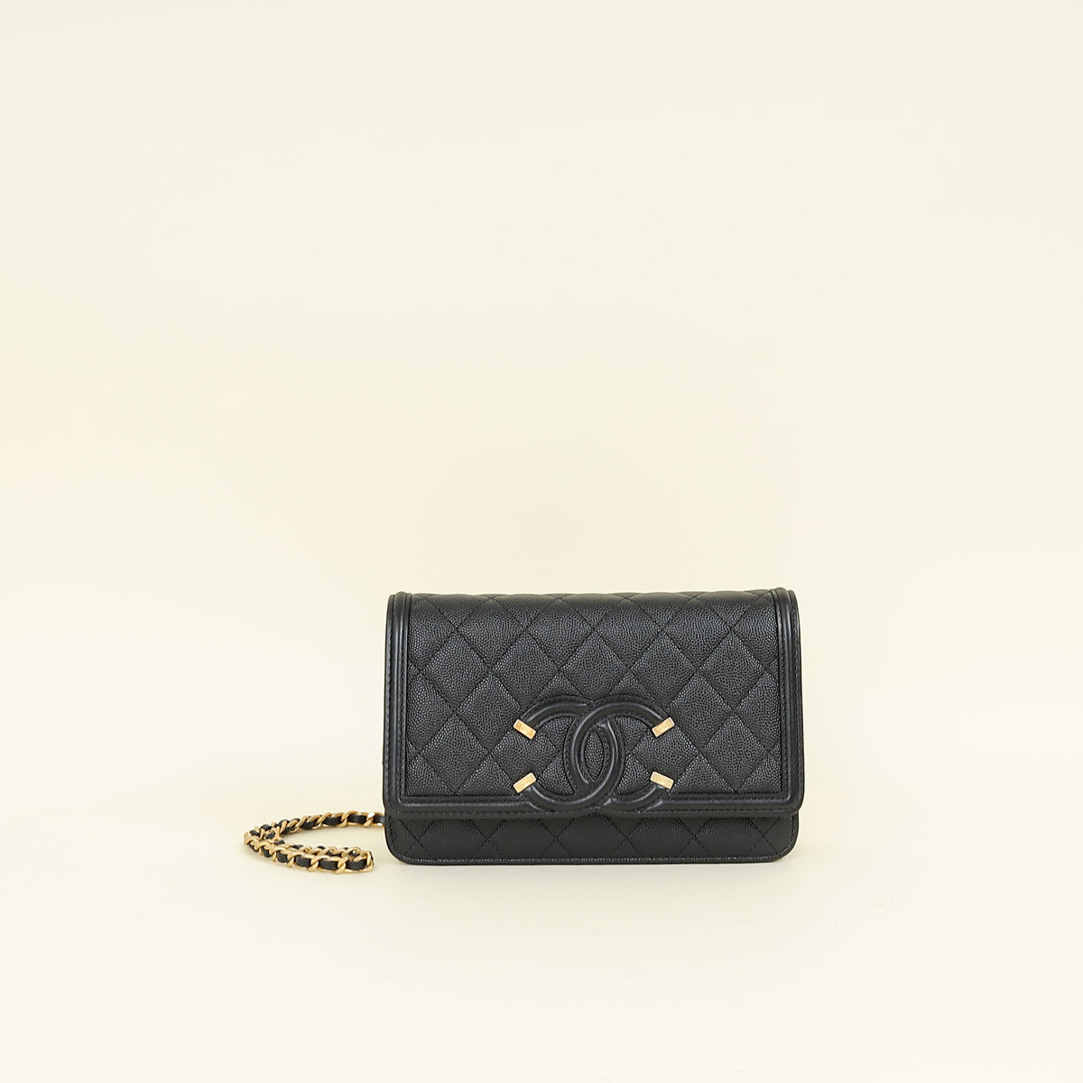 Chanel Black CC Filigree Wallet On Chain
