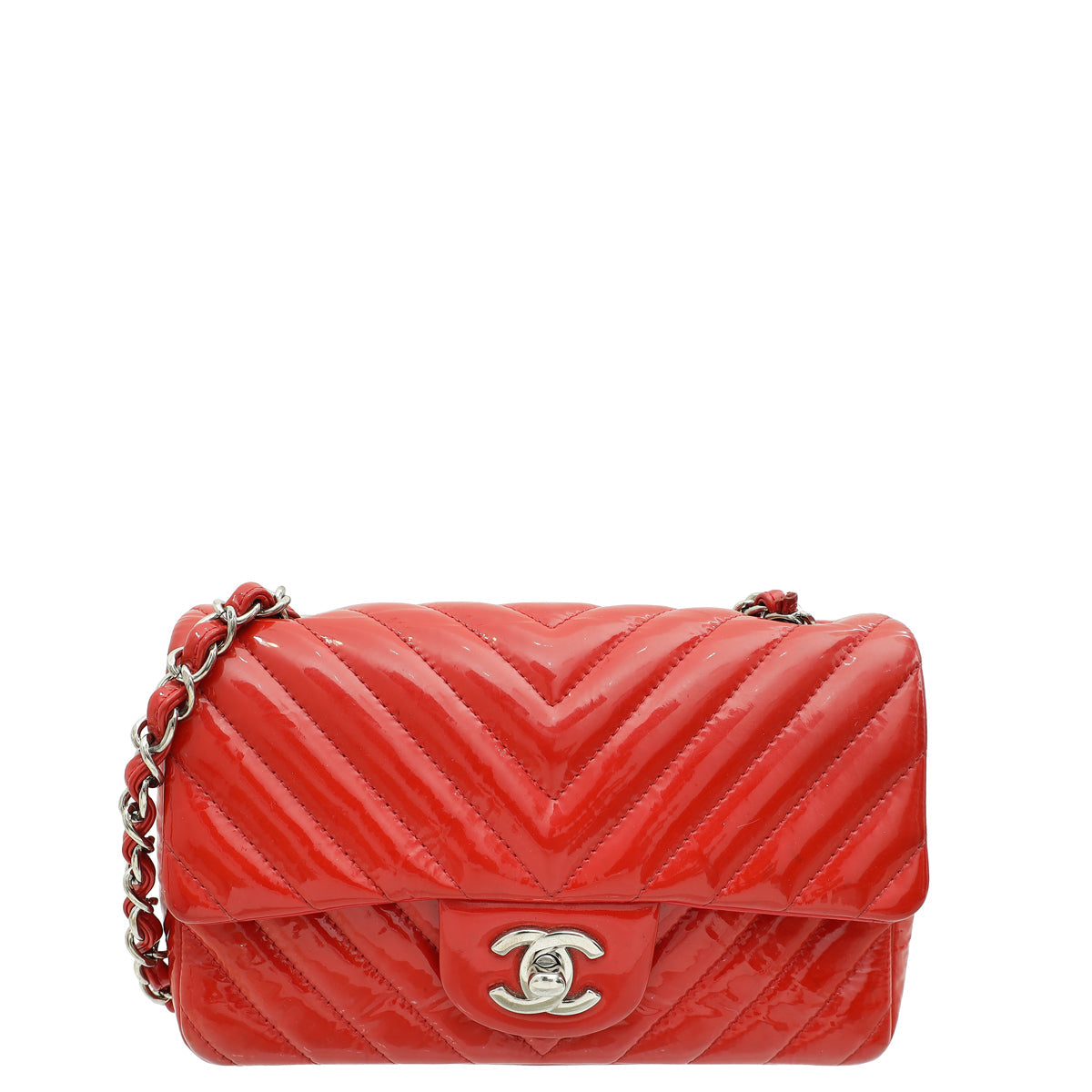 Chanel Red CC Chevron Mini Rectangular Bag