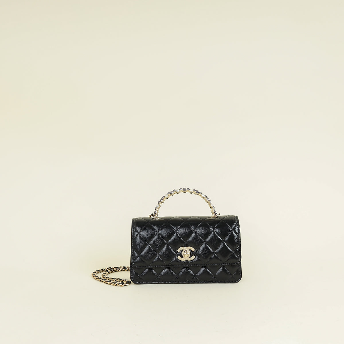 Chanel Black CC PearL Top Handle Clutch Chain