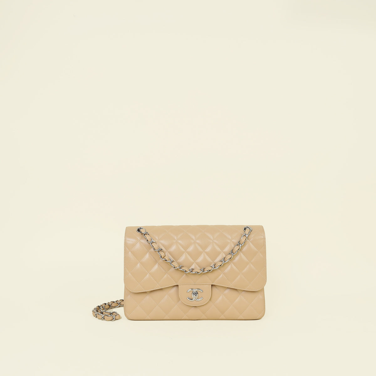 Chanel Beige Classic Double Flap Jumbo Bag