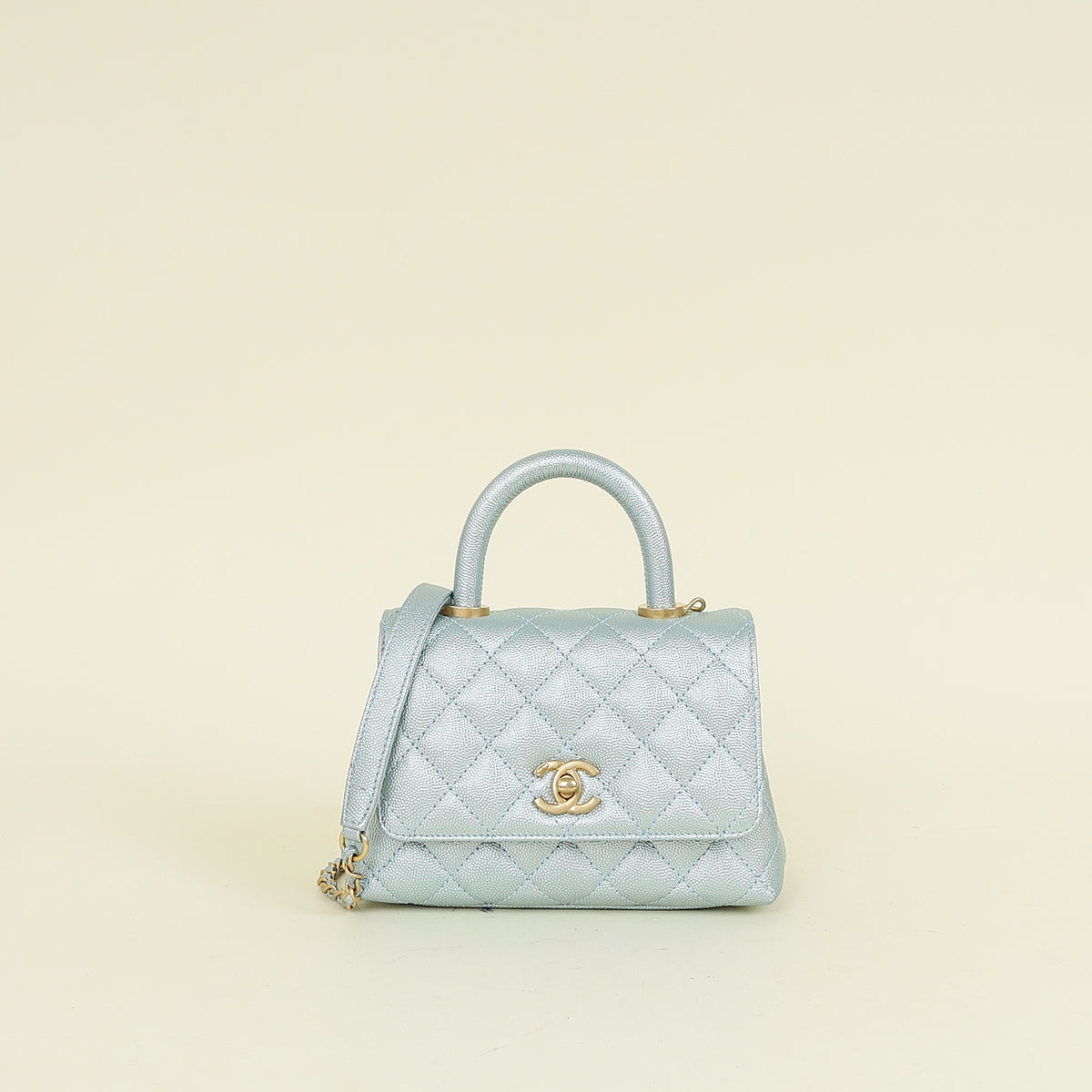 Chanel Metallic Light Aqua Mini Coco Handle Bag