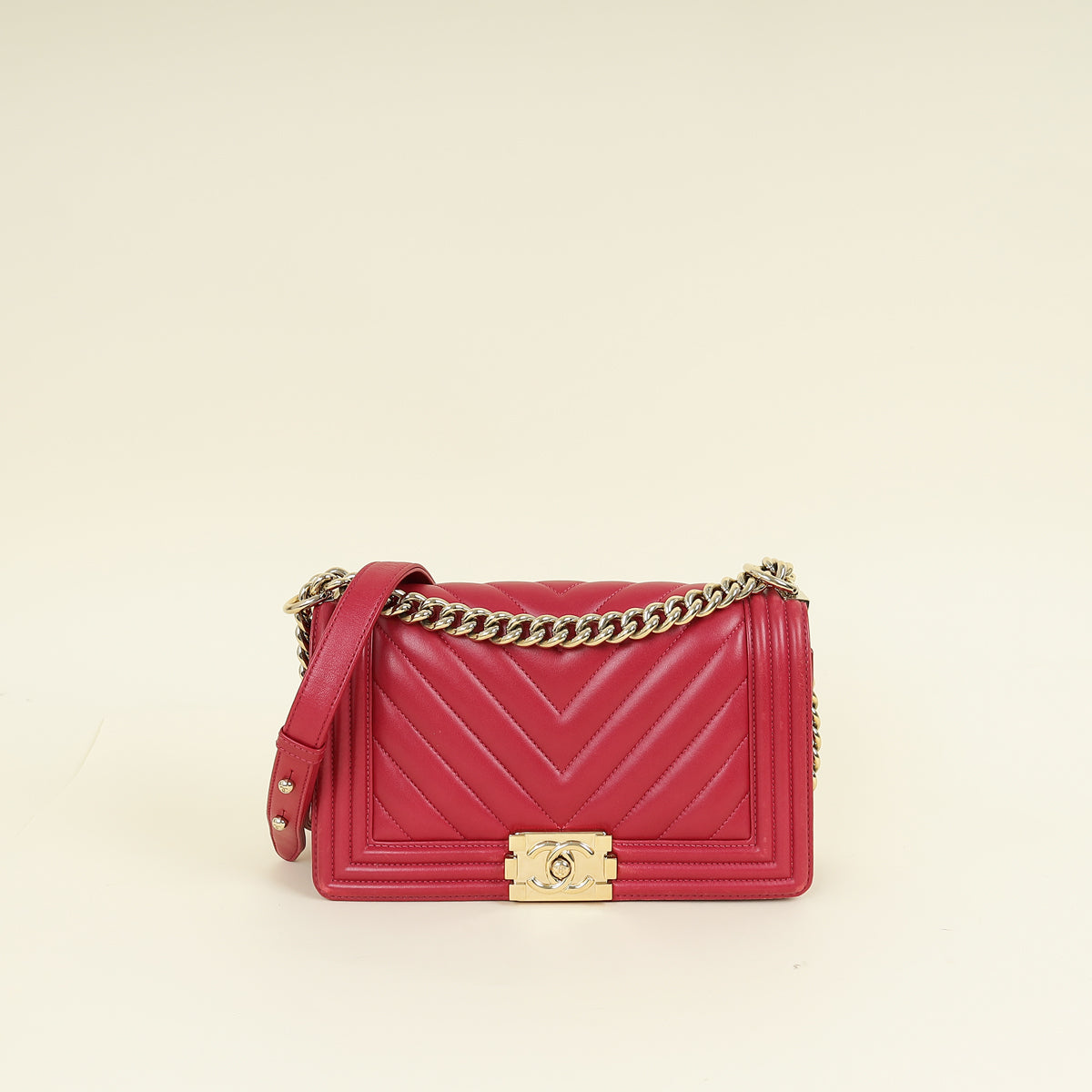 Chanel Dark Fuchsia Le Boy Chevron Medium Flap Bag