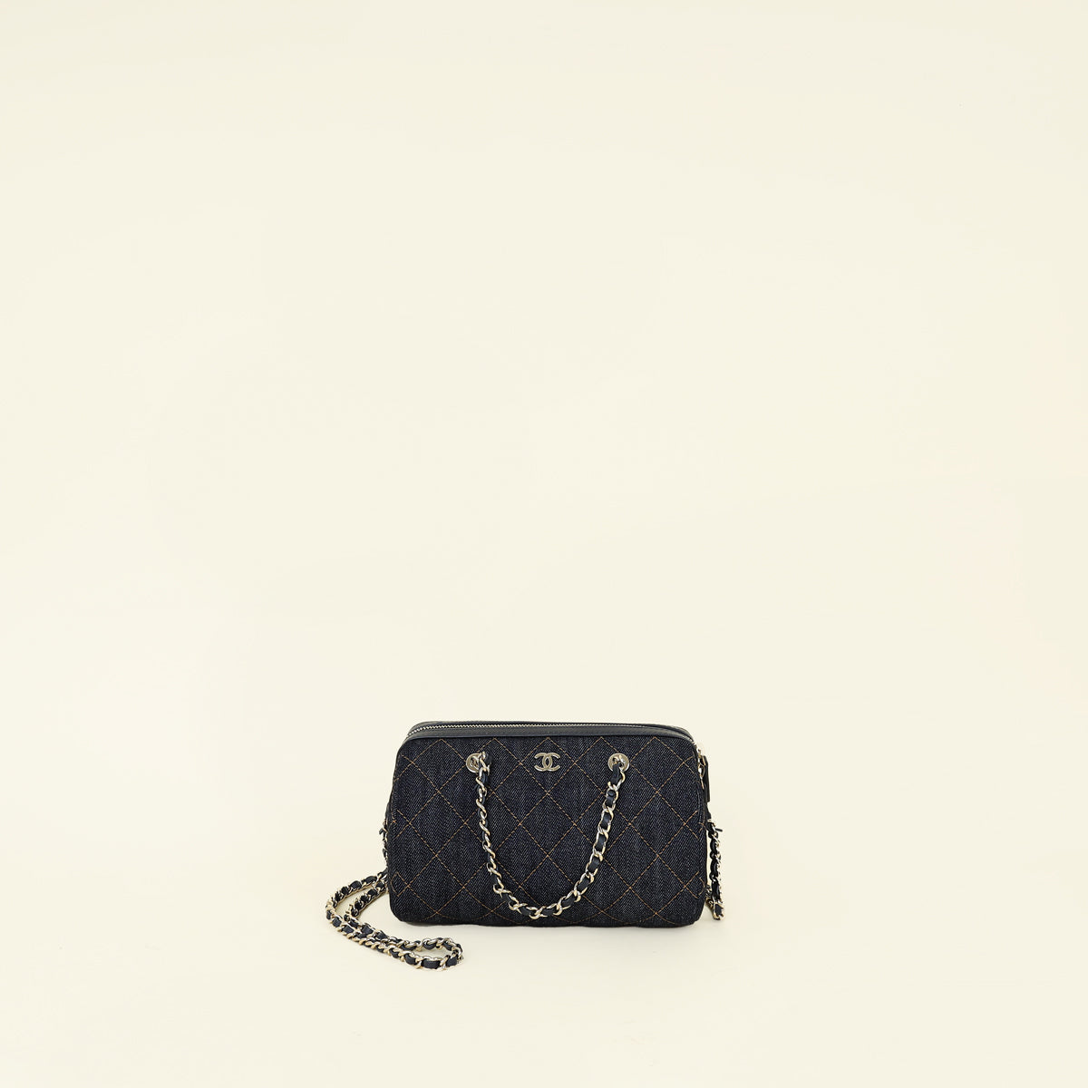 Chanel Blue Quilted Denim Mini Bowling Bag