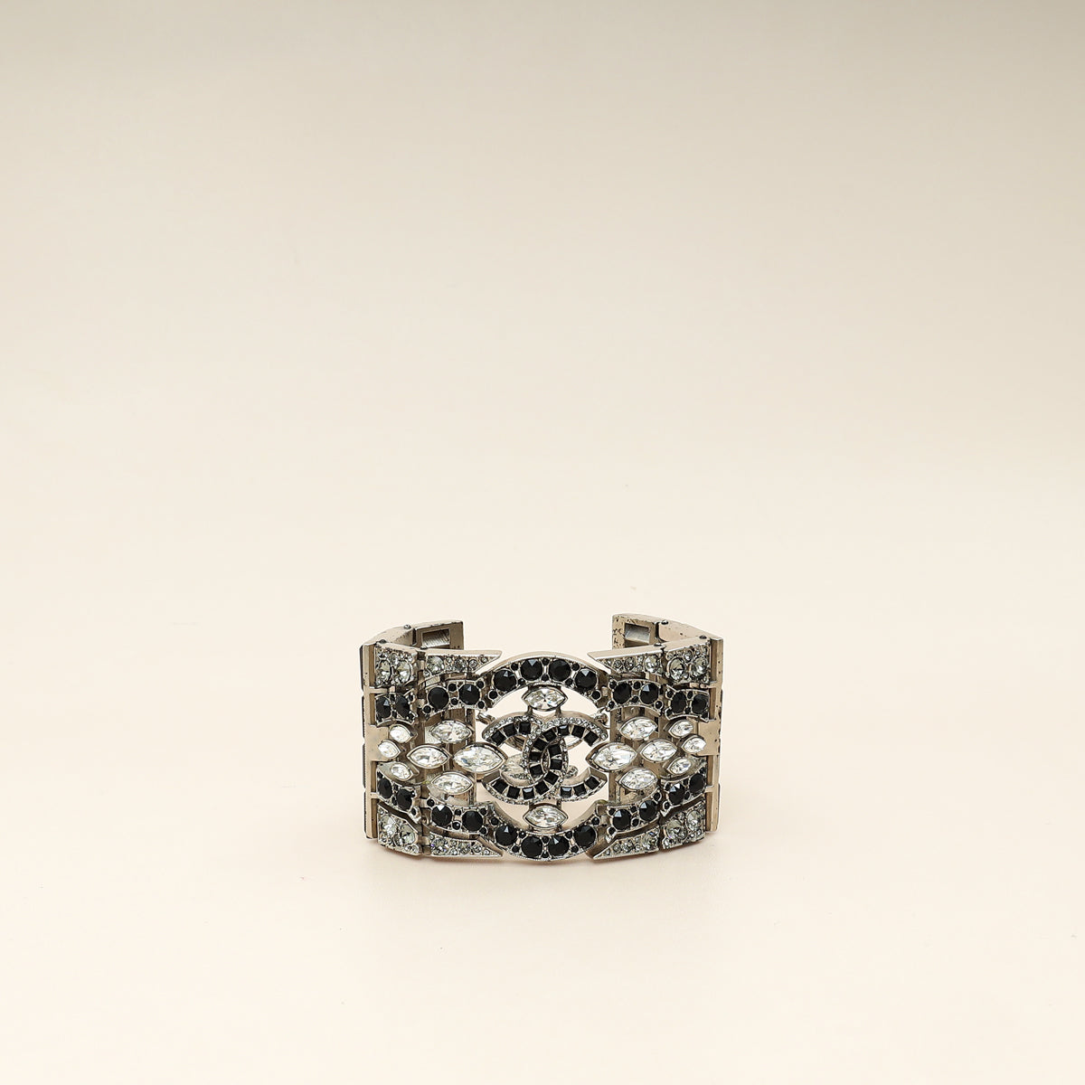 Chanel Black CC Crystal Wide Cuff Bracelet