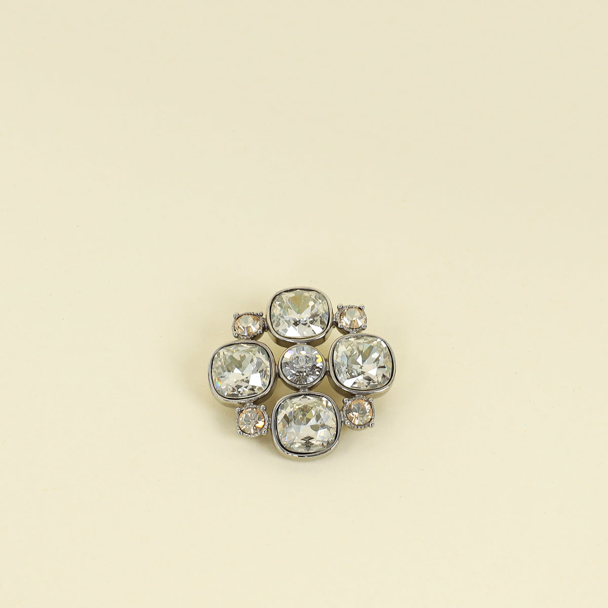 Chanel Bicolor Crystal Quatrefoil Brooch