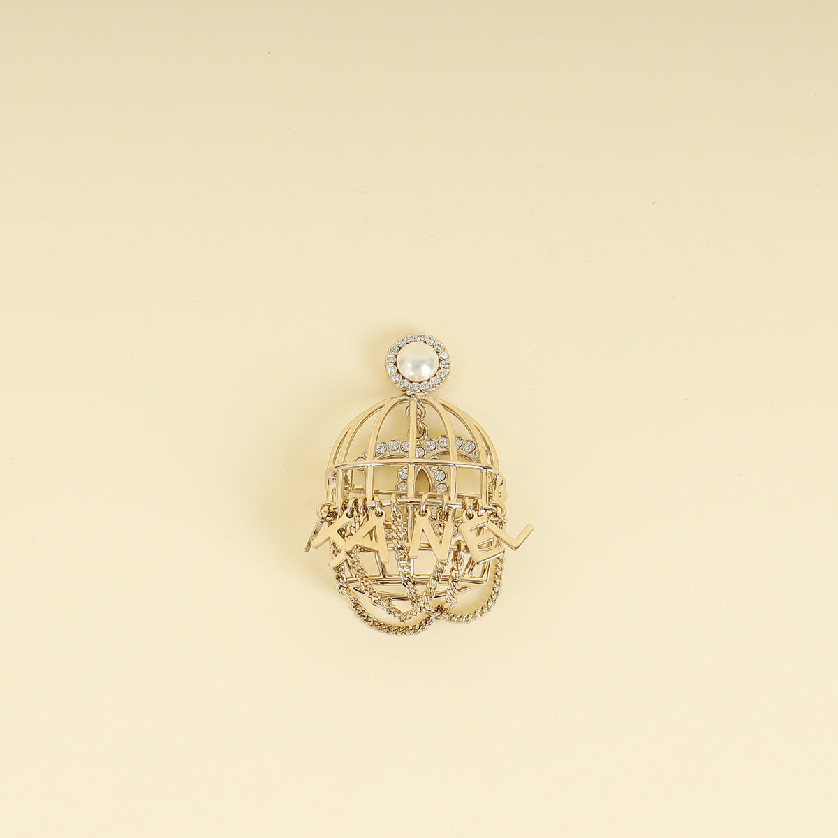 Chanel Gold CC Bird Cage Pearl Crystal Brooch