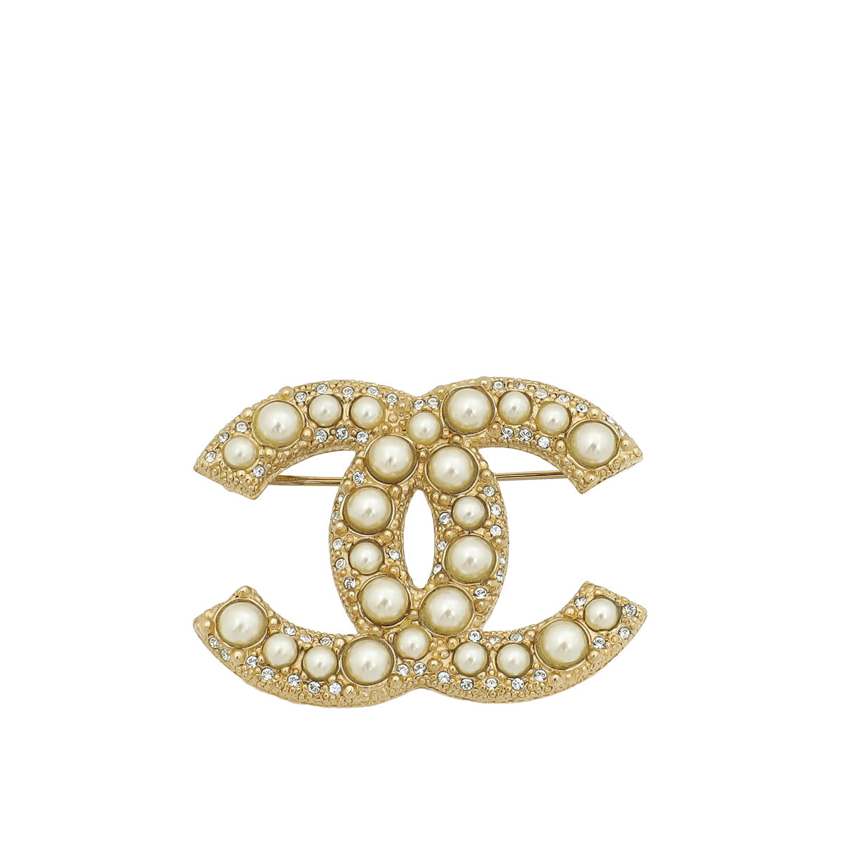 Chanel Gold CC Pearl Crystal Brooch
