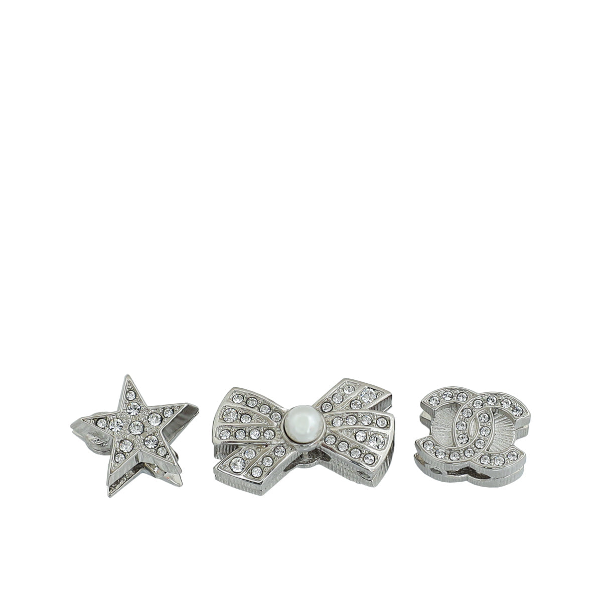 Chanel Silver CC-Bow-Star Hair Charms
