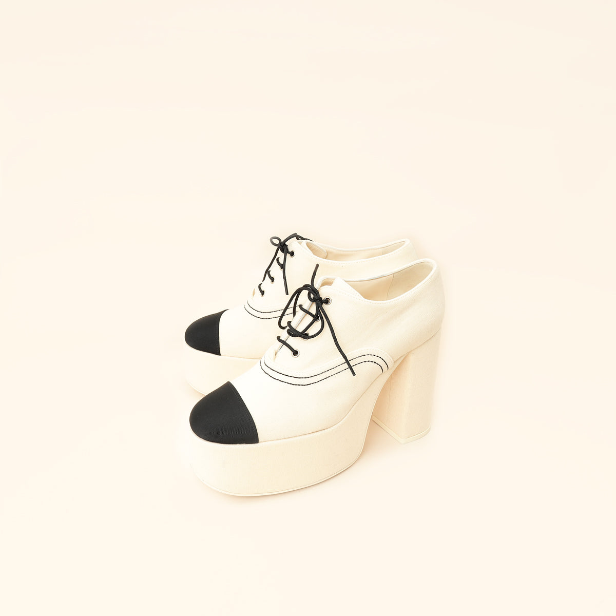 Chanel Bicolor Lace-Up Platform Pumps 39