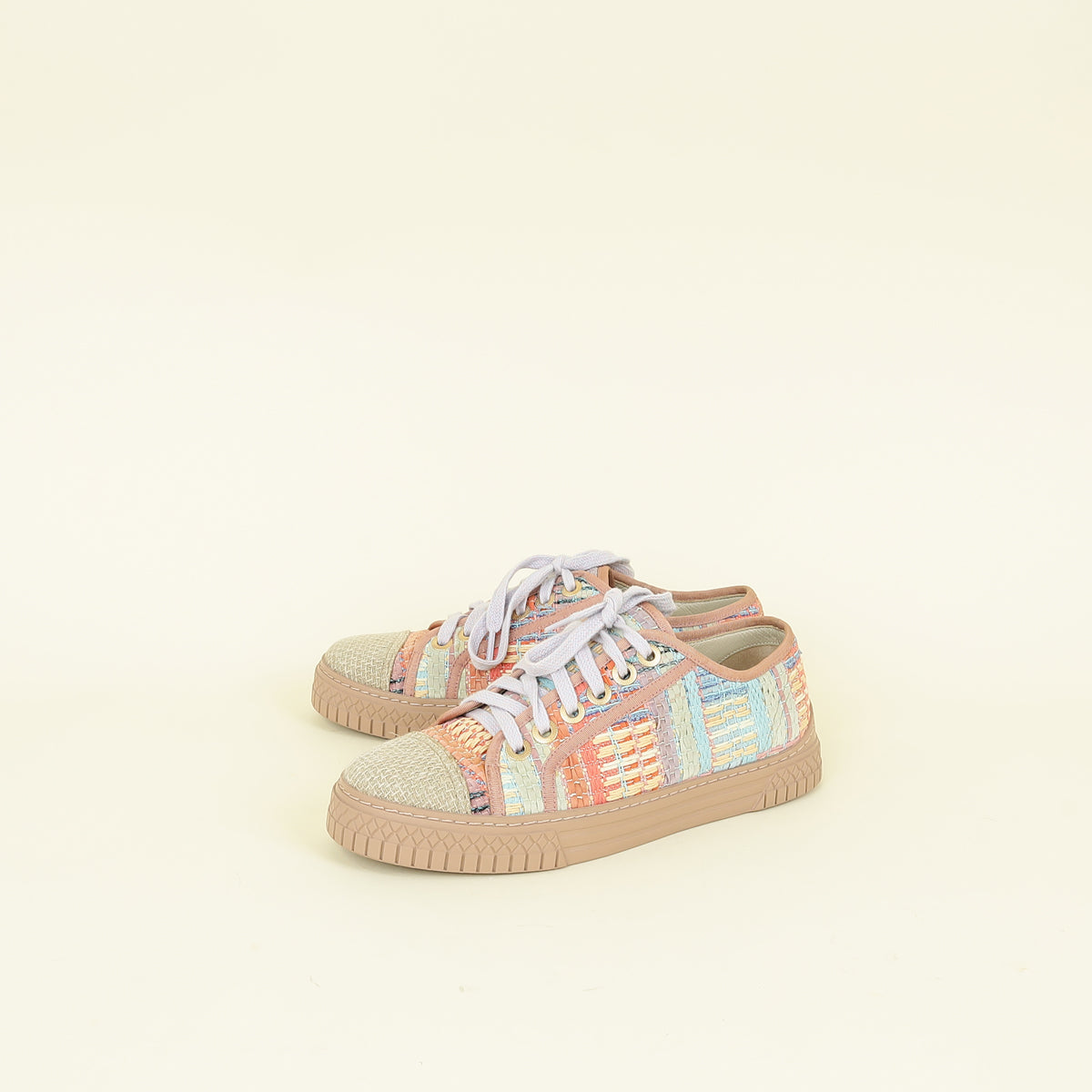 Chanel Multicolor CC Woven Tweed Low Top Sneakers 36
