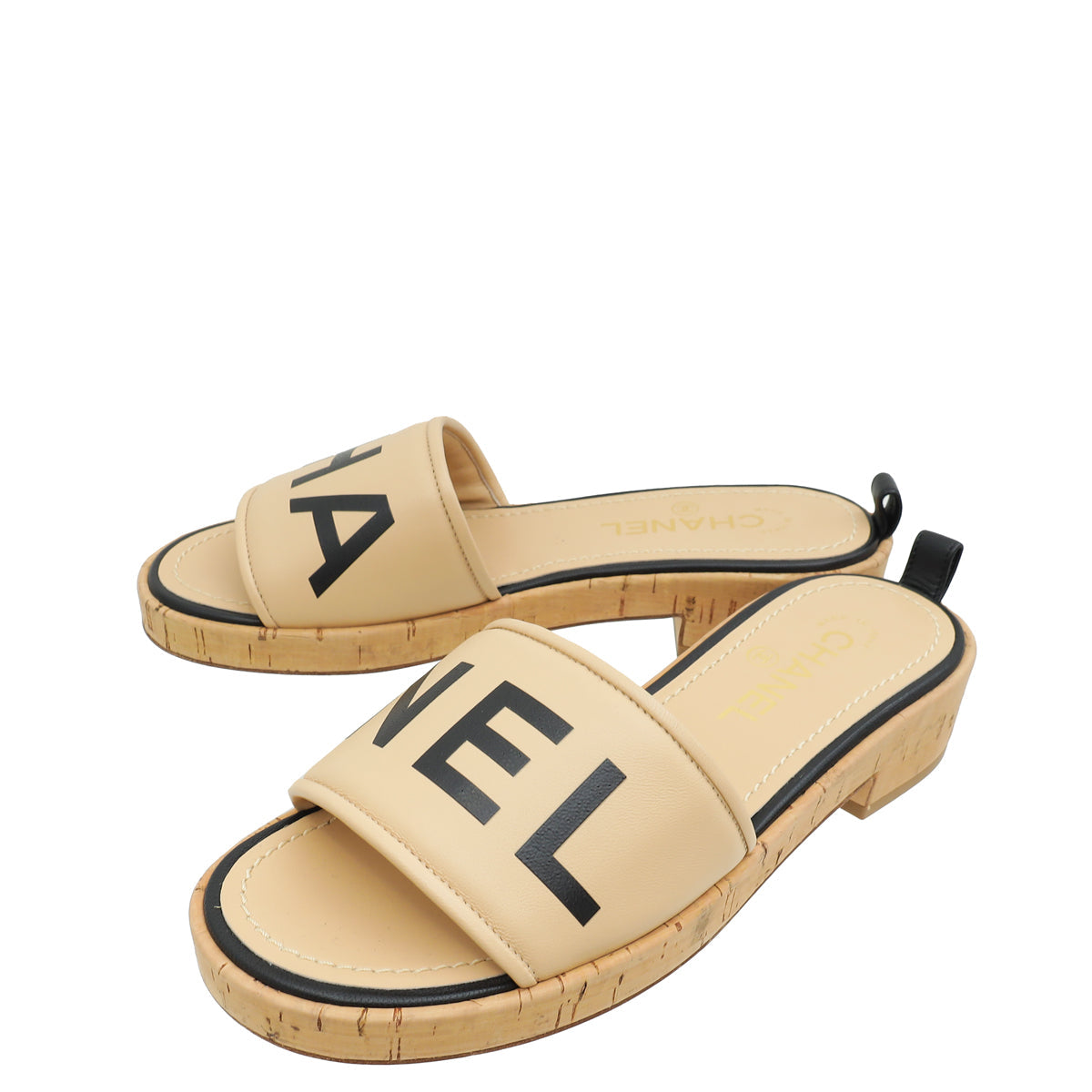 Chanel Beige Chanel Logo Mules Sandals 37.5