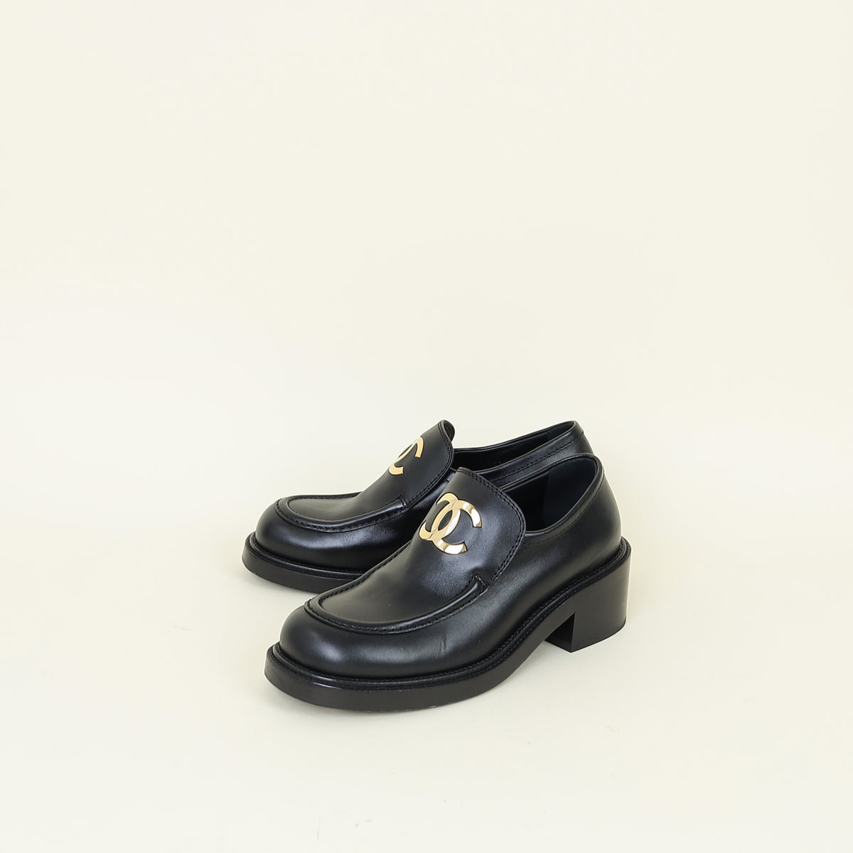 Chanel Black Interlocking CC Logo Platform Loafers 37.5